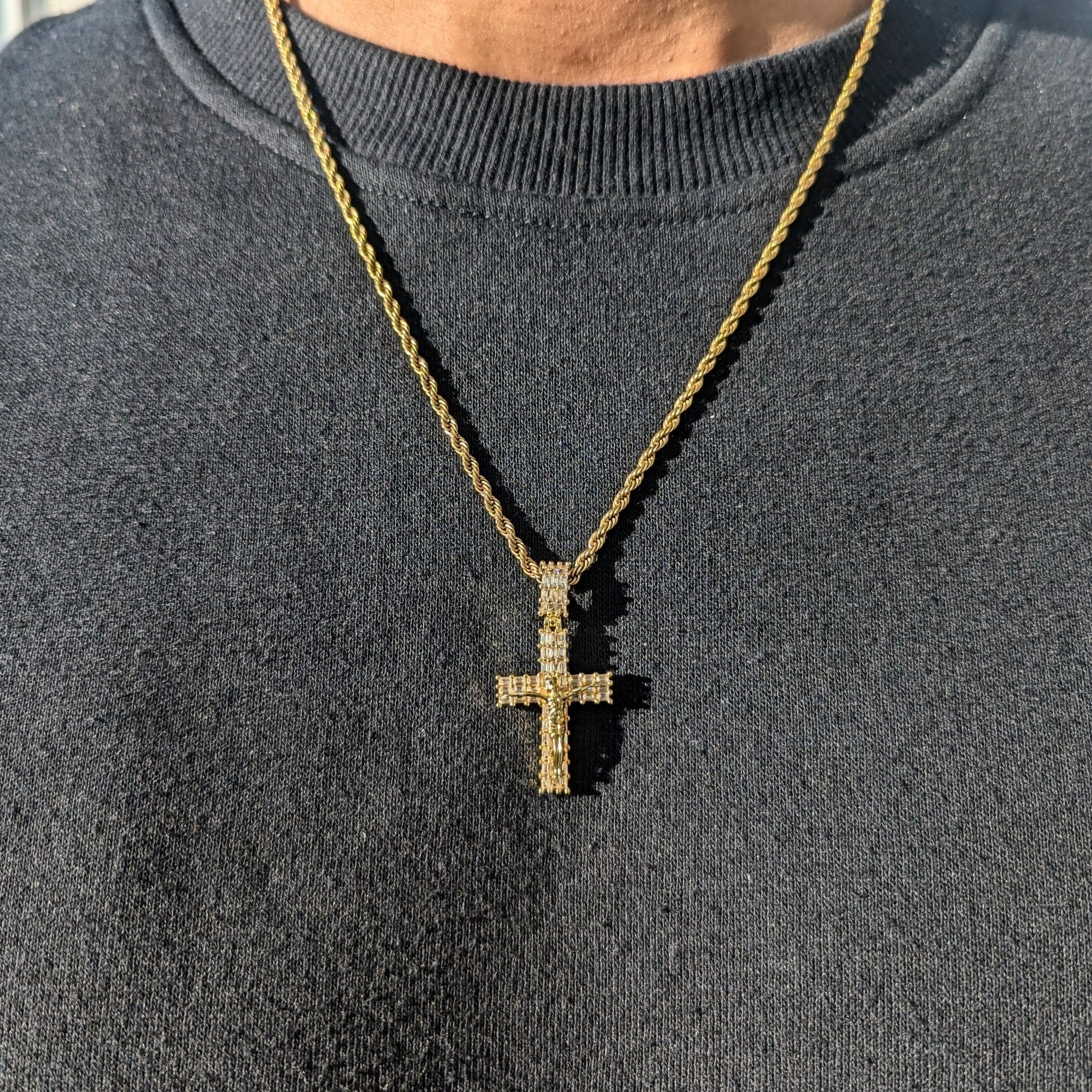 18k Gold Baguette Diamond Crucifix - Drip Culture Jewelry