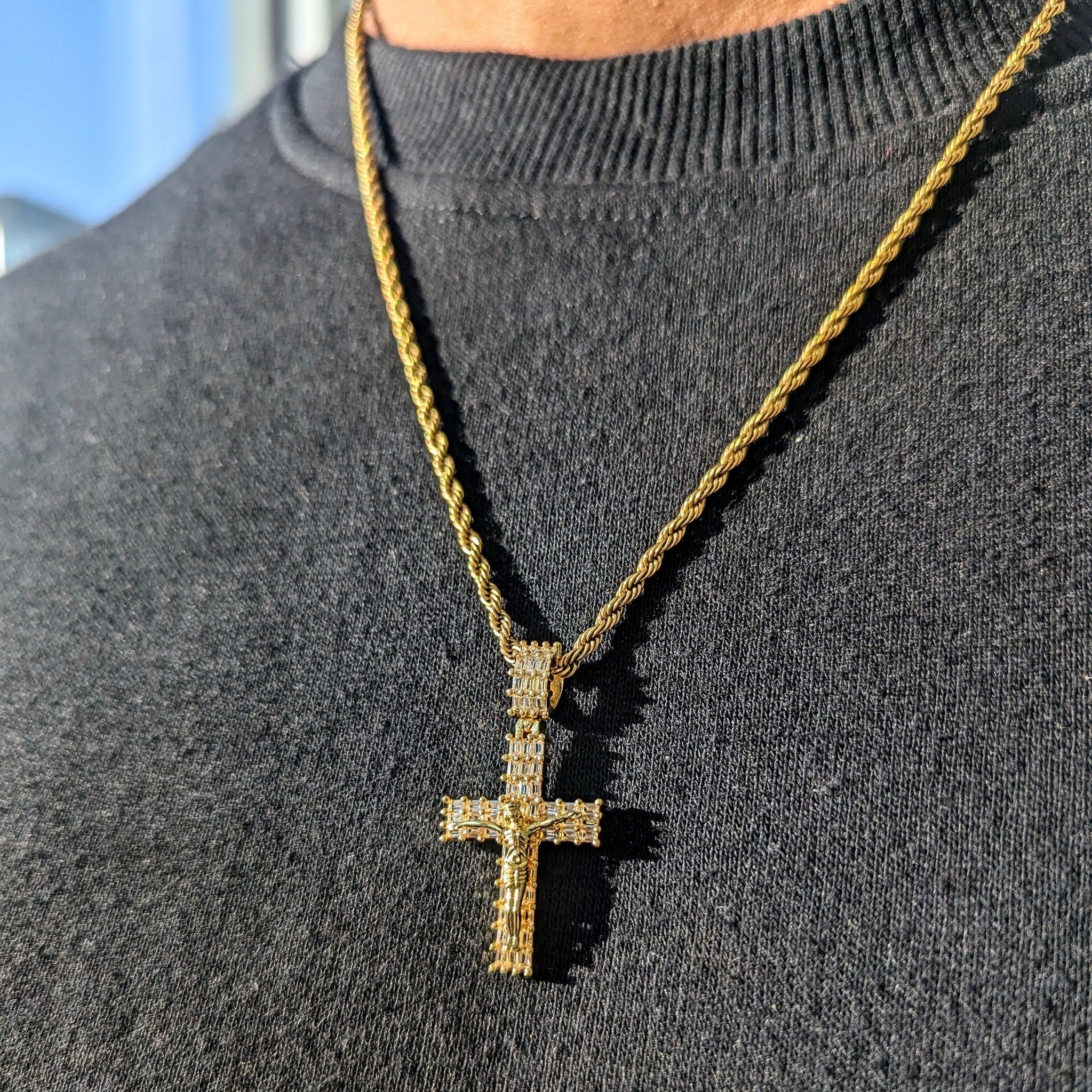 18k Gold Baguette Diamond Crucifix - Drip Culture Jewelry