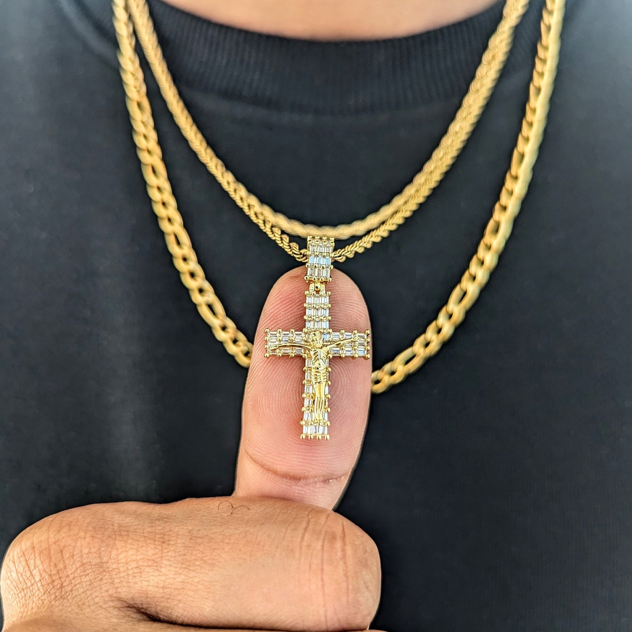 18k Gold Baguette Diamond Crucifix - Drip Culture Jewelry
