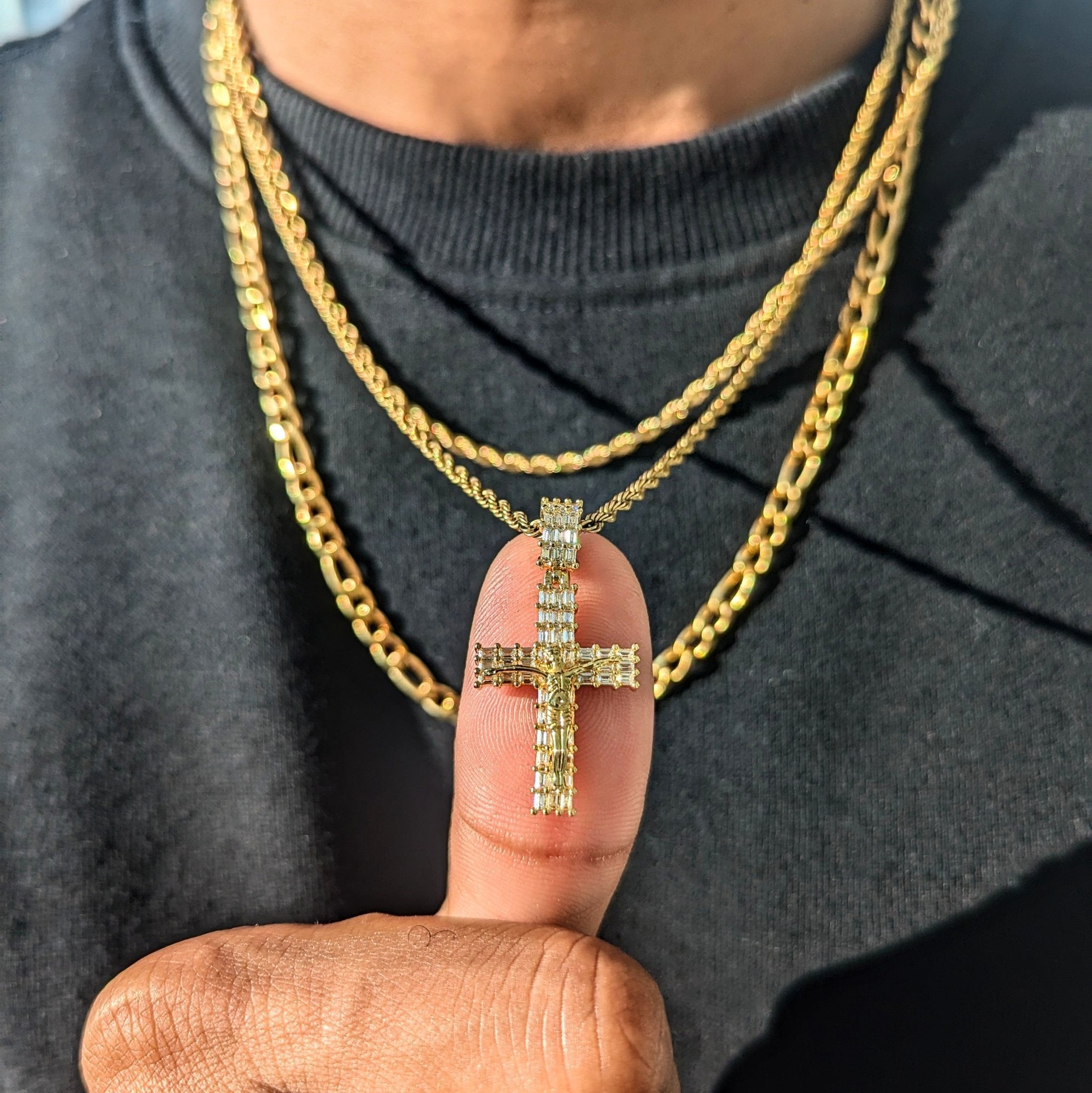 18k Gold Baguette Diamond Crucifix - Drip Culture Jewelry