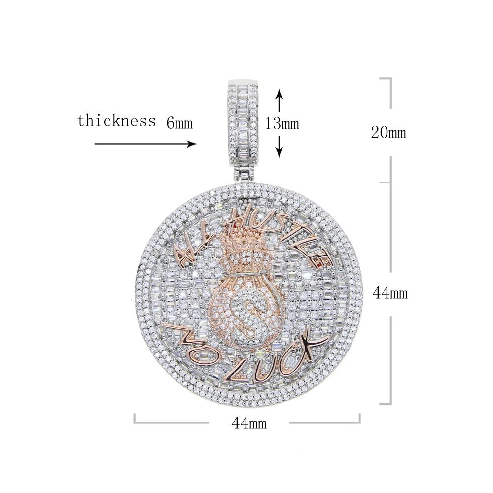 18k Gold Diamond Baguette All Hustle, No Luck Pendant - Drip Culture Jewelry
