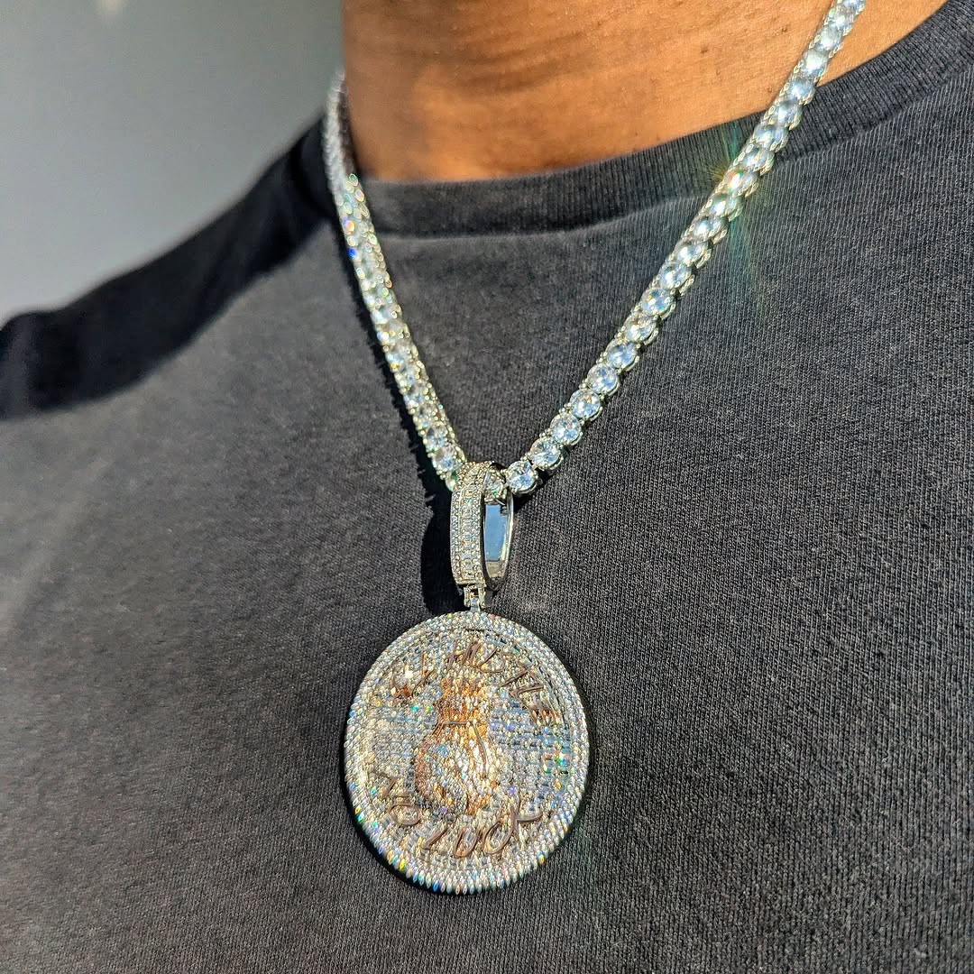 18k Gold Diamond Baguette All Hustle, No Luck Pendant - Drip Culture Jewelry