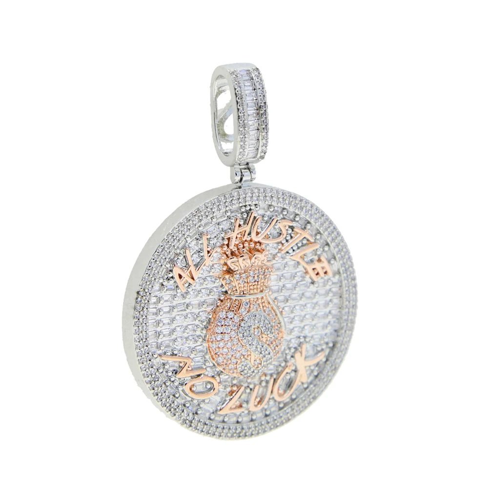 18k Gold Diamond Baguette All Hustle, No Luck Pendant - Drip Culture Jewelry