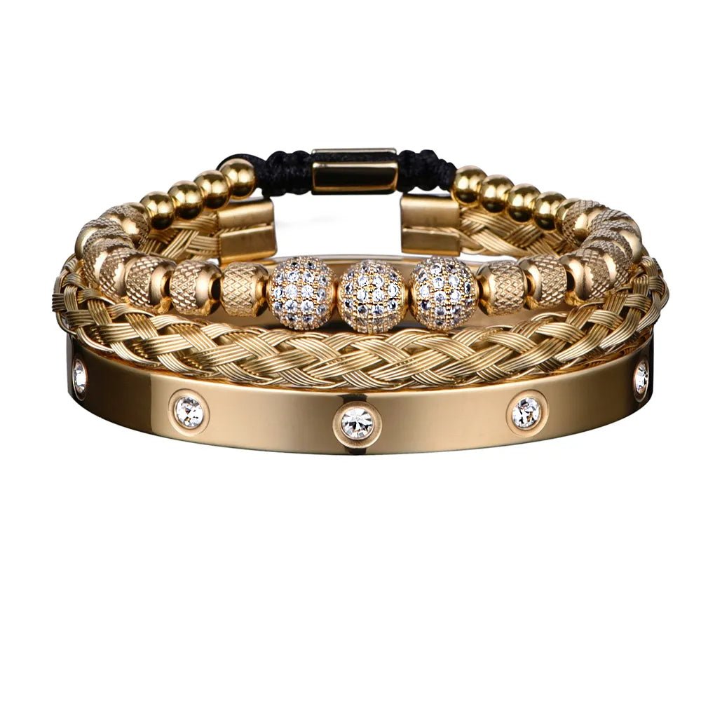 18k Gold Diamond Ball Bracelet Set (3 Pieces) - Drip Culture Jewelry