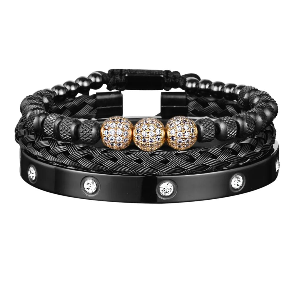 18k Gold Diamond Ball Bracelet Set (3 Pieces) - Drip Culture Jewelry
