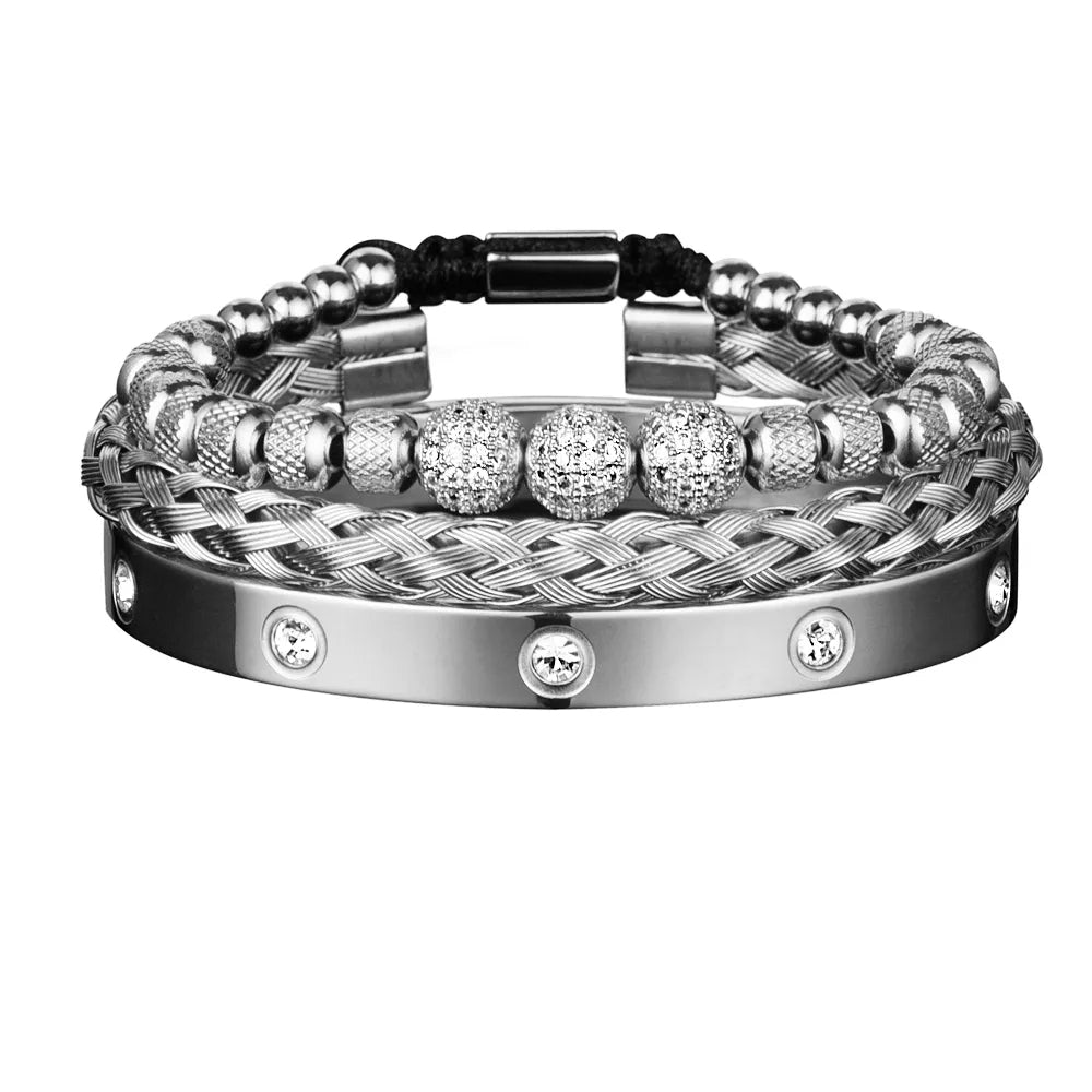 18k Gold Diamond Ball Bracelet Set (3 Pieces) - Drip Culture Jewelry