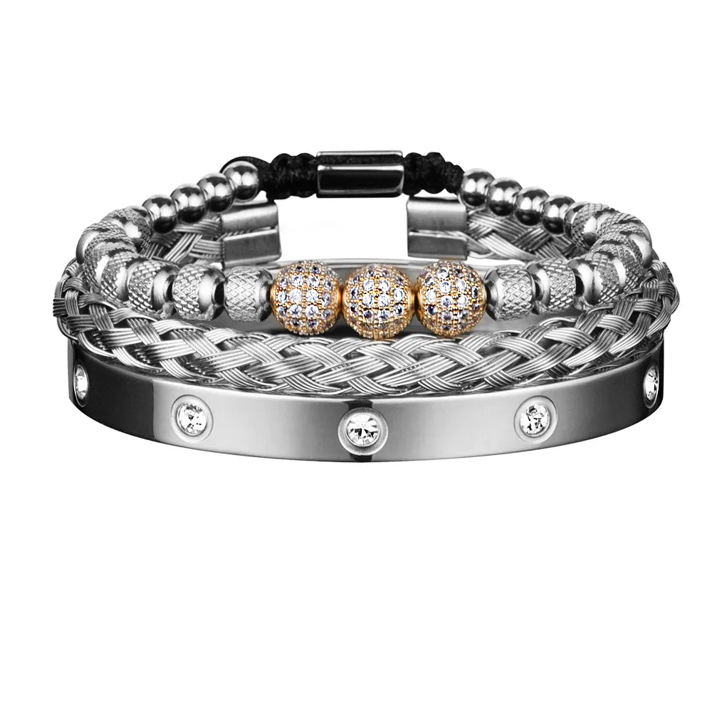 18k Gold Diamond Ball Bracelet Set (3 Pieces) - Drip Culture Jewelry