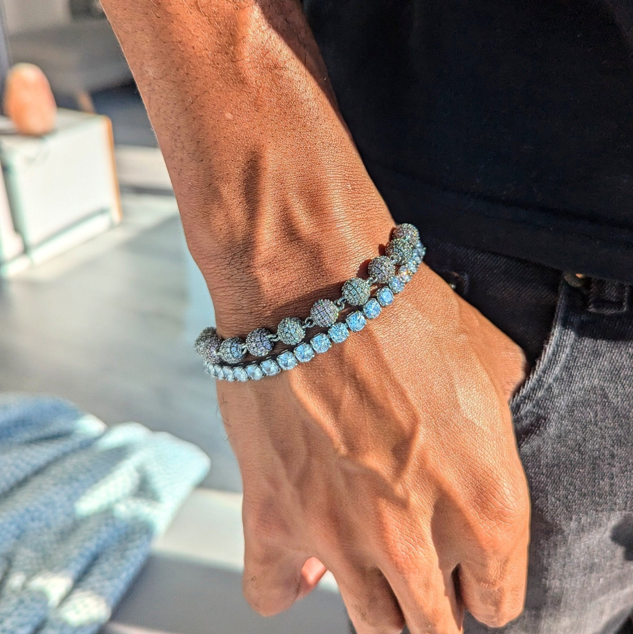 18k Gold Diamond Ball, Tennis Bracelet Set (2 Pieces) - Drip Culture Jewelry