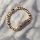 18k Gold Diamond Bar Cuban Link Bracelet - Drip Culture Jewelry