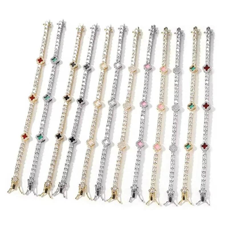 18k Gold Diamond Clover Tennis Bracelet - Drip Culture Jewelry