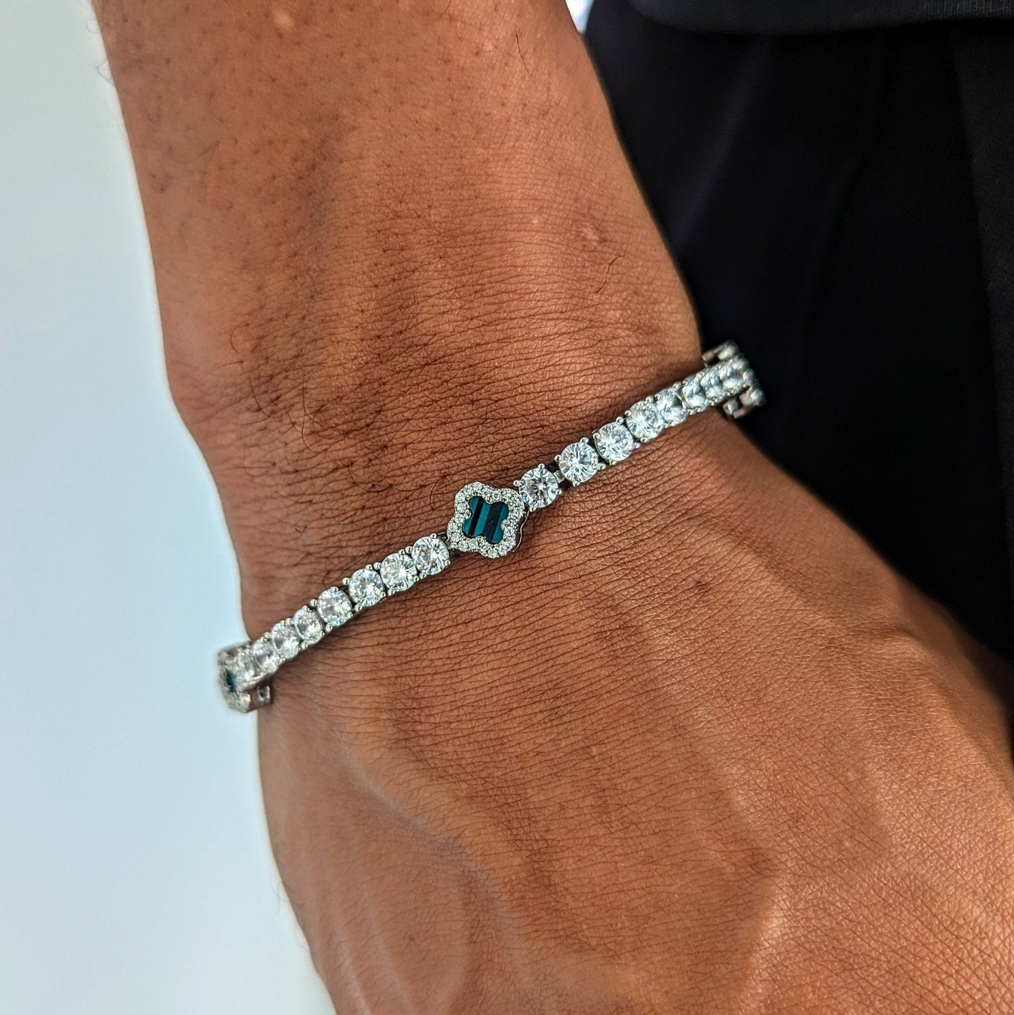 18k Gold Diamond Clover Tennis Bracelet - Drip Culture Jewelry