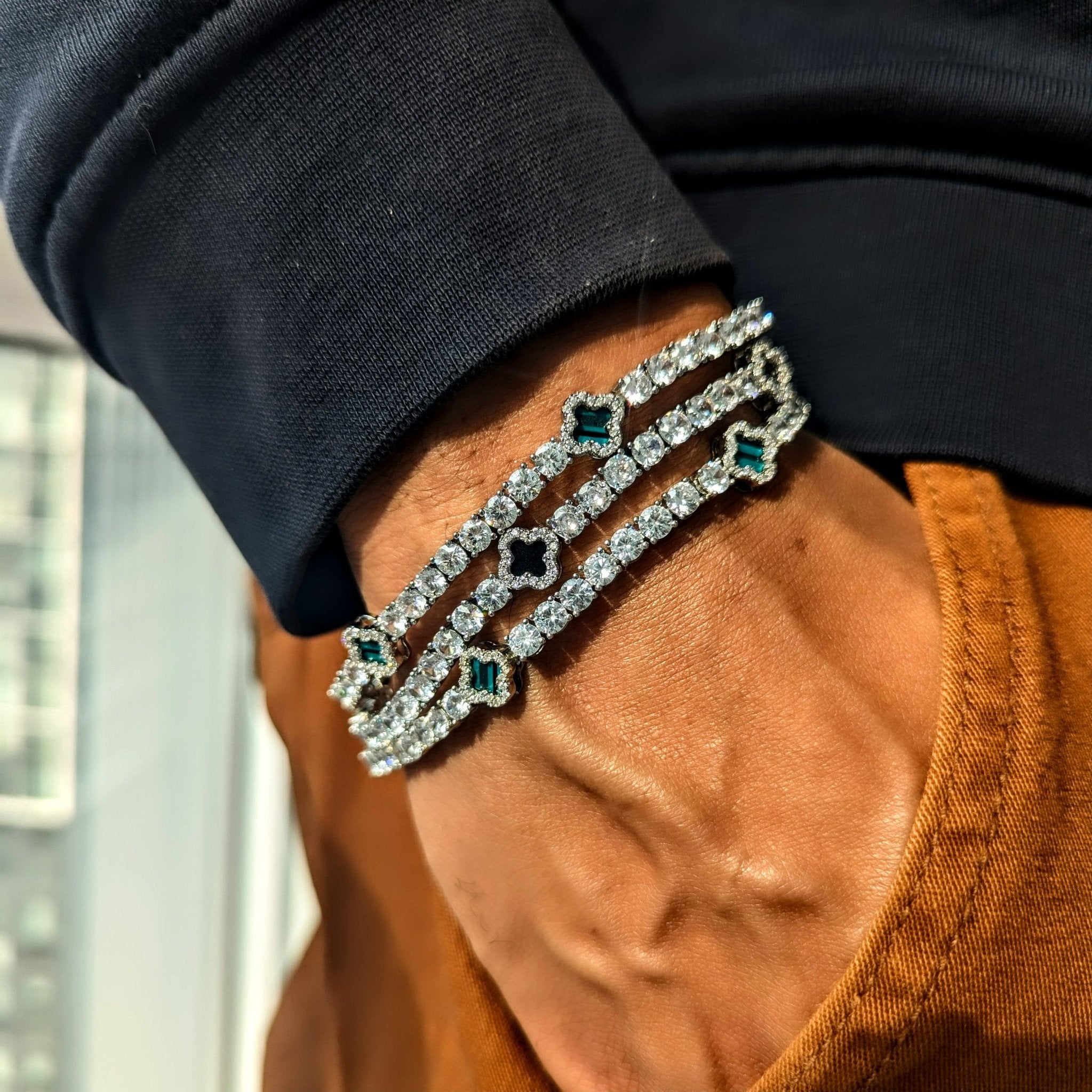 18k Gold Diamond Clover Tennis Bracelet - Drip Culture Jewelry