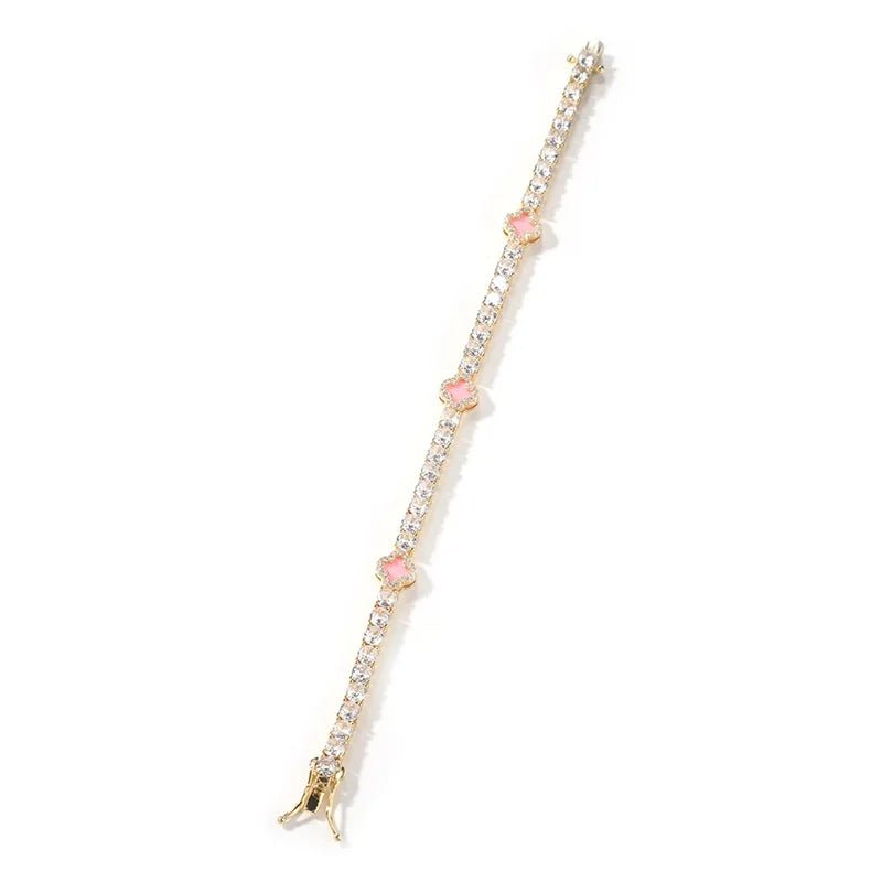 18k Gold Diamond Clover Tennis Bracelet - Drip Culture Jewelry