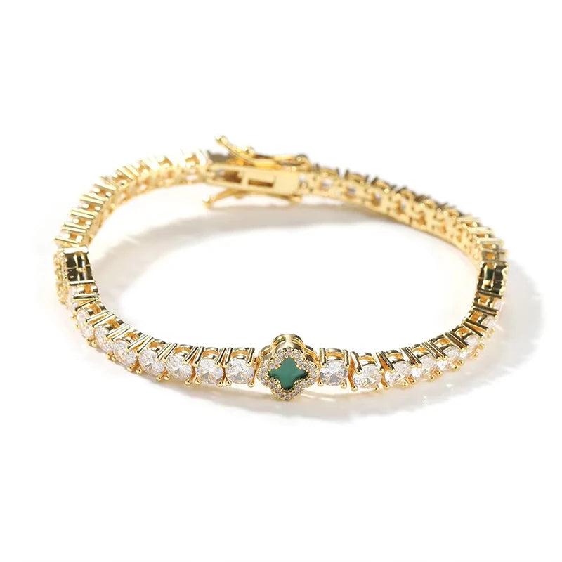 18k Gold Diamond Clover Tennis Bracelet - Drip Culture Jewelry