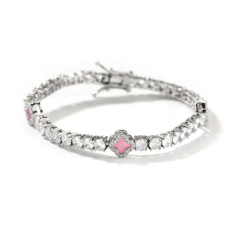 18k Gold Diamond Clover Tennis Bracelet - Drip Culture Jewelry