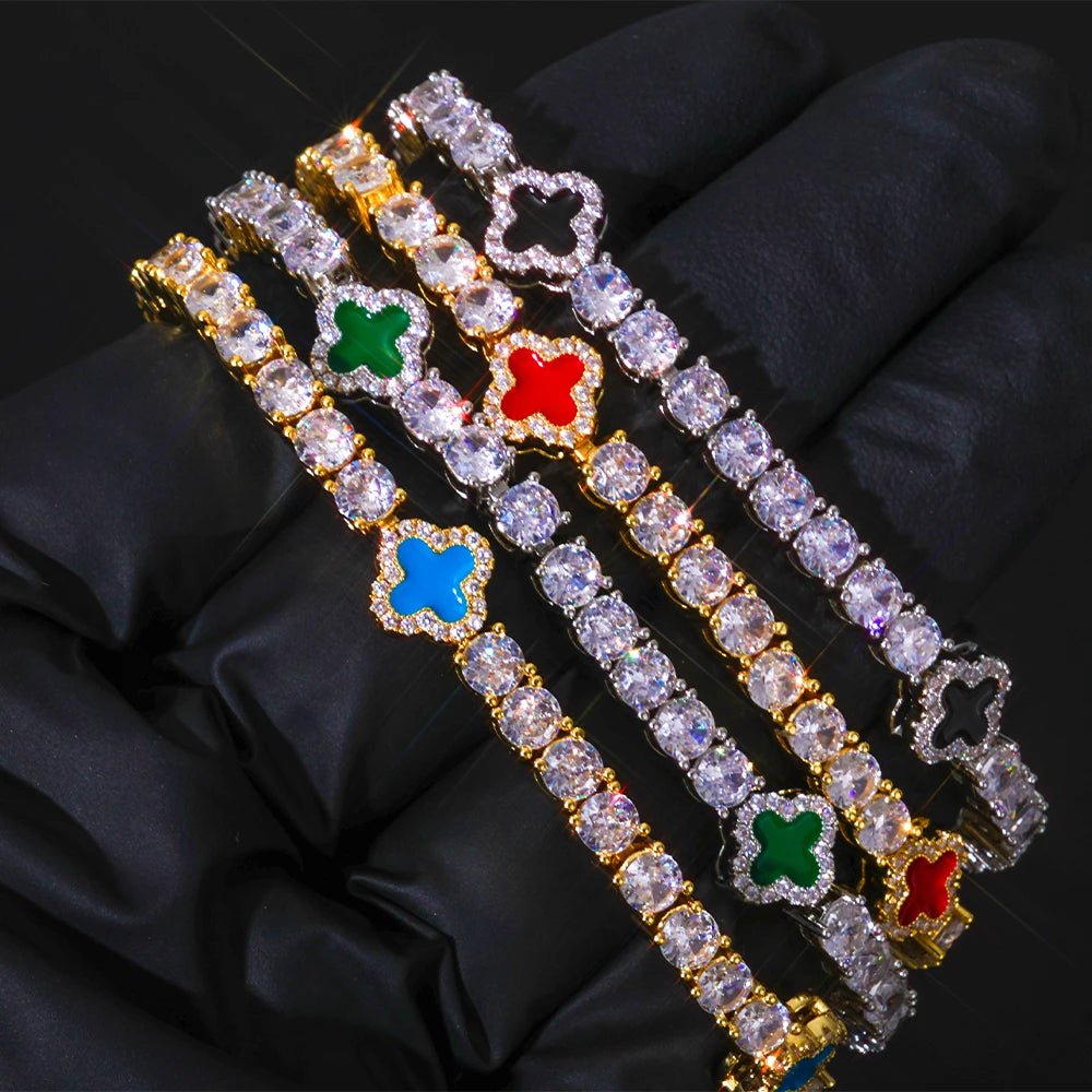 18k Gold Diamond Clover Tennis Bracelet - Drip Culture Jewelry