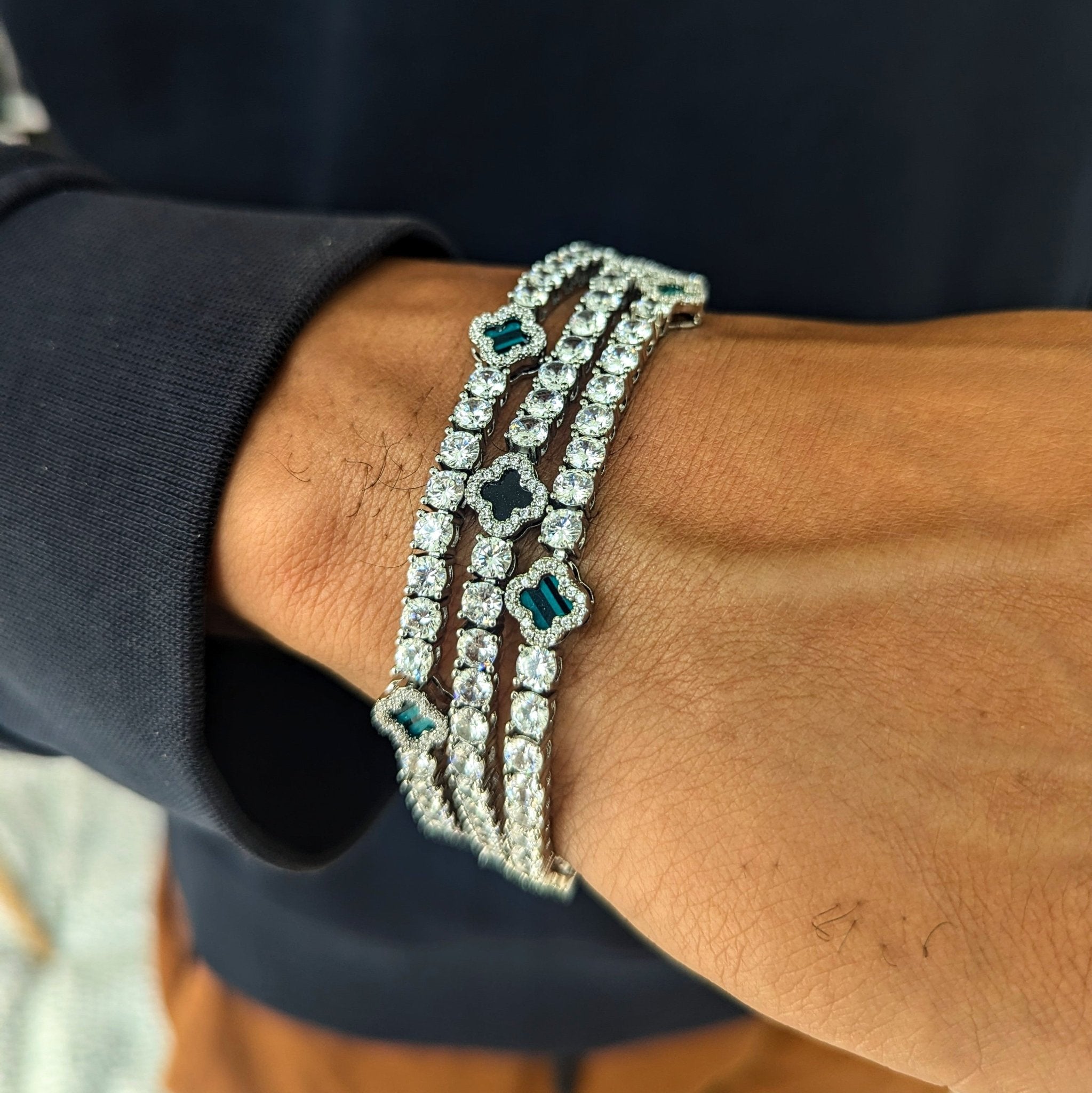 18k Gold Diamond Clover Tennis Bracelet - Drip Culture Jewelry