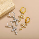 18k Gold Diamond Cross Earrings - Drip Culture Jewelry