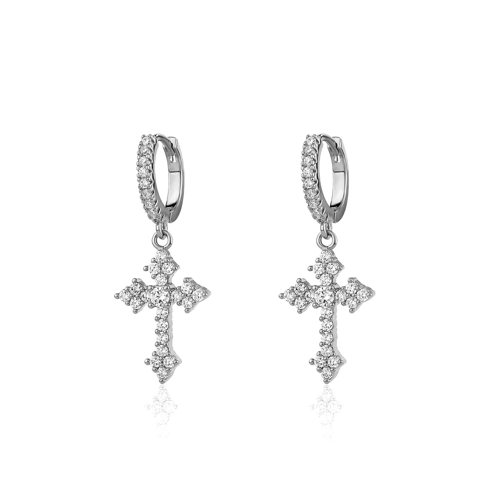 18k Gold Diamond Cross Earrings - Drip Culture Jewelry