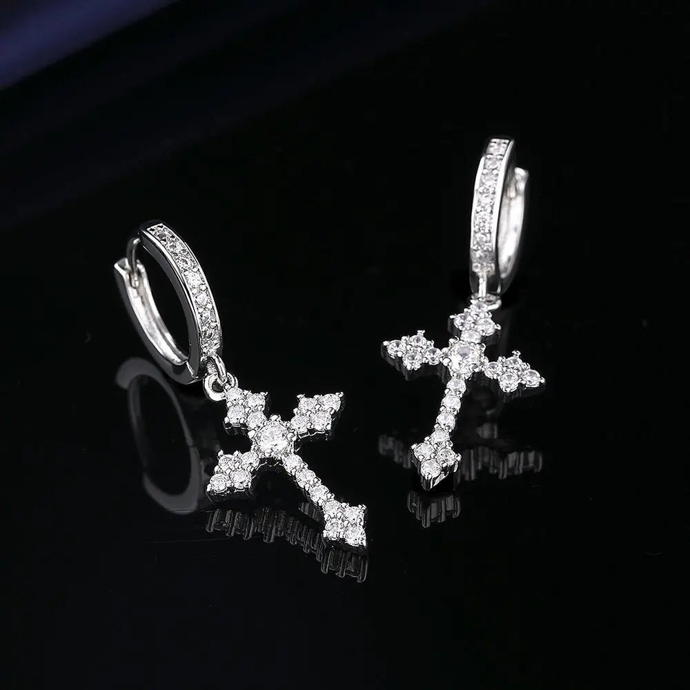 18k Gold Diamond Cross Earrings - Drip Culture Jewelry
