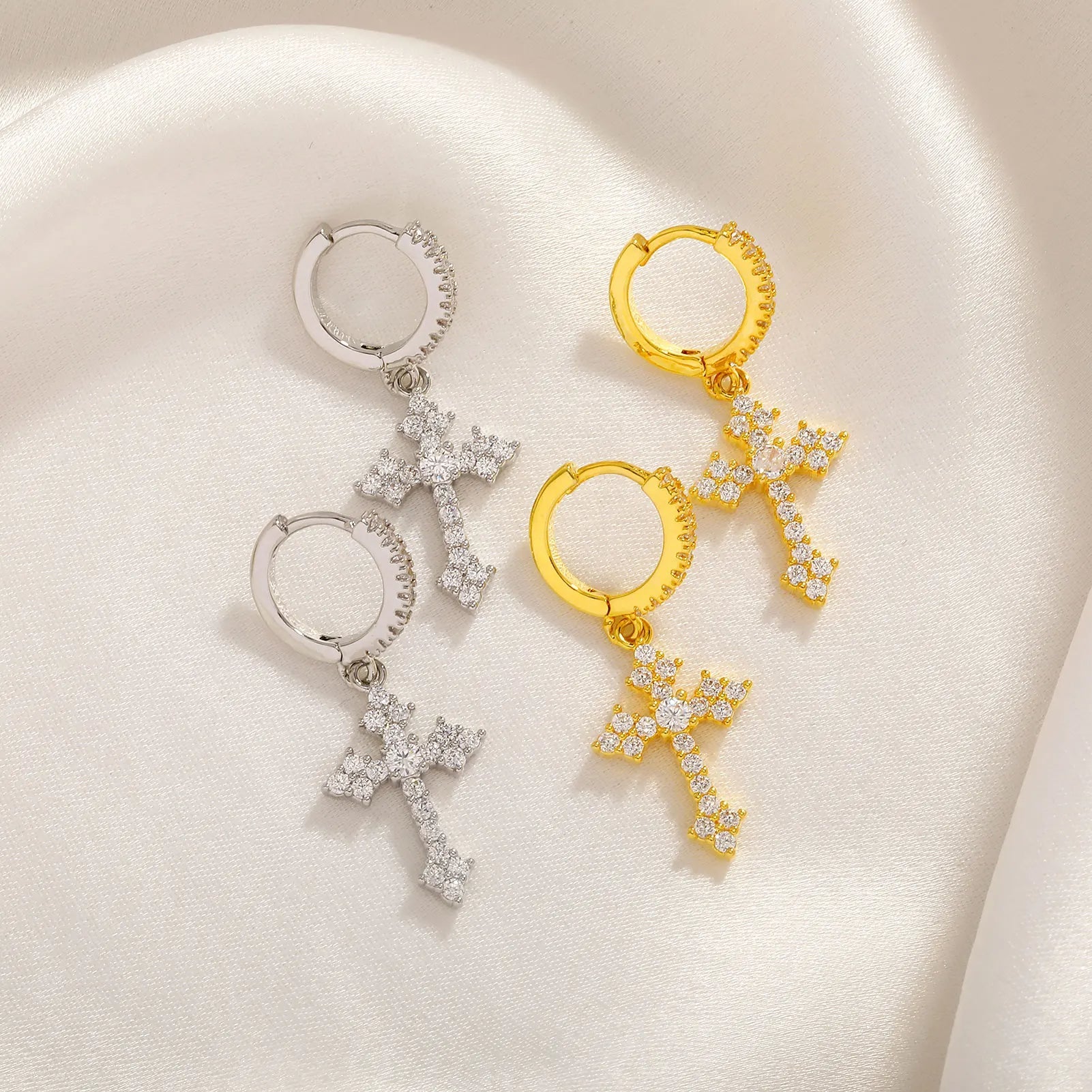 18k Gold Diamond Cross Earrings - Drip Culture Jewelry