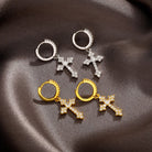 18k Gold Diamond Cross Earrings - Drip Culture Jewelry
