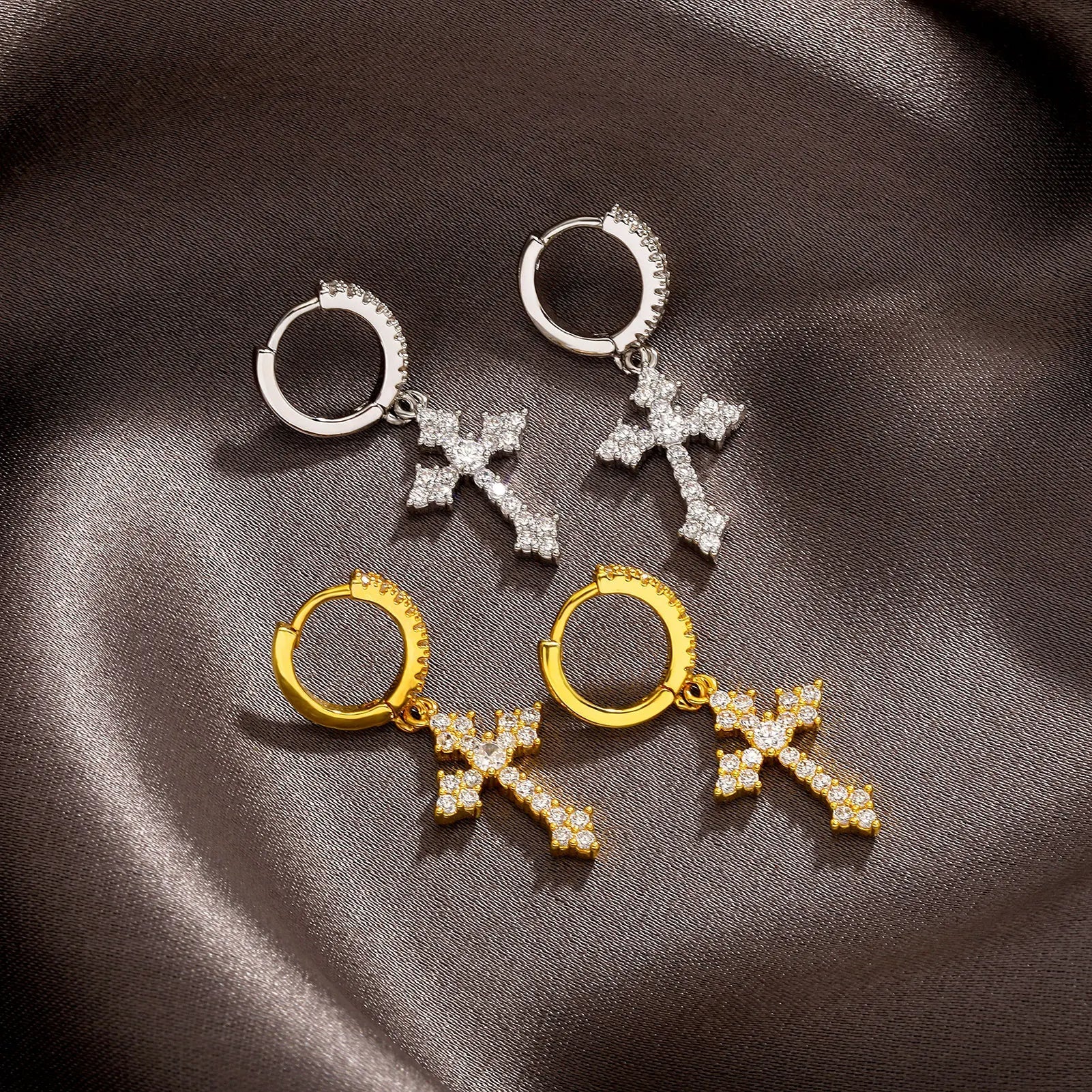 18k Gold Diamond Cross Earrings - Drip Culture Jewelry