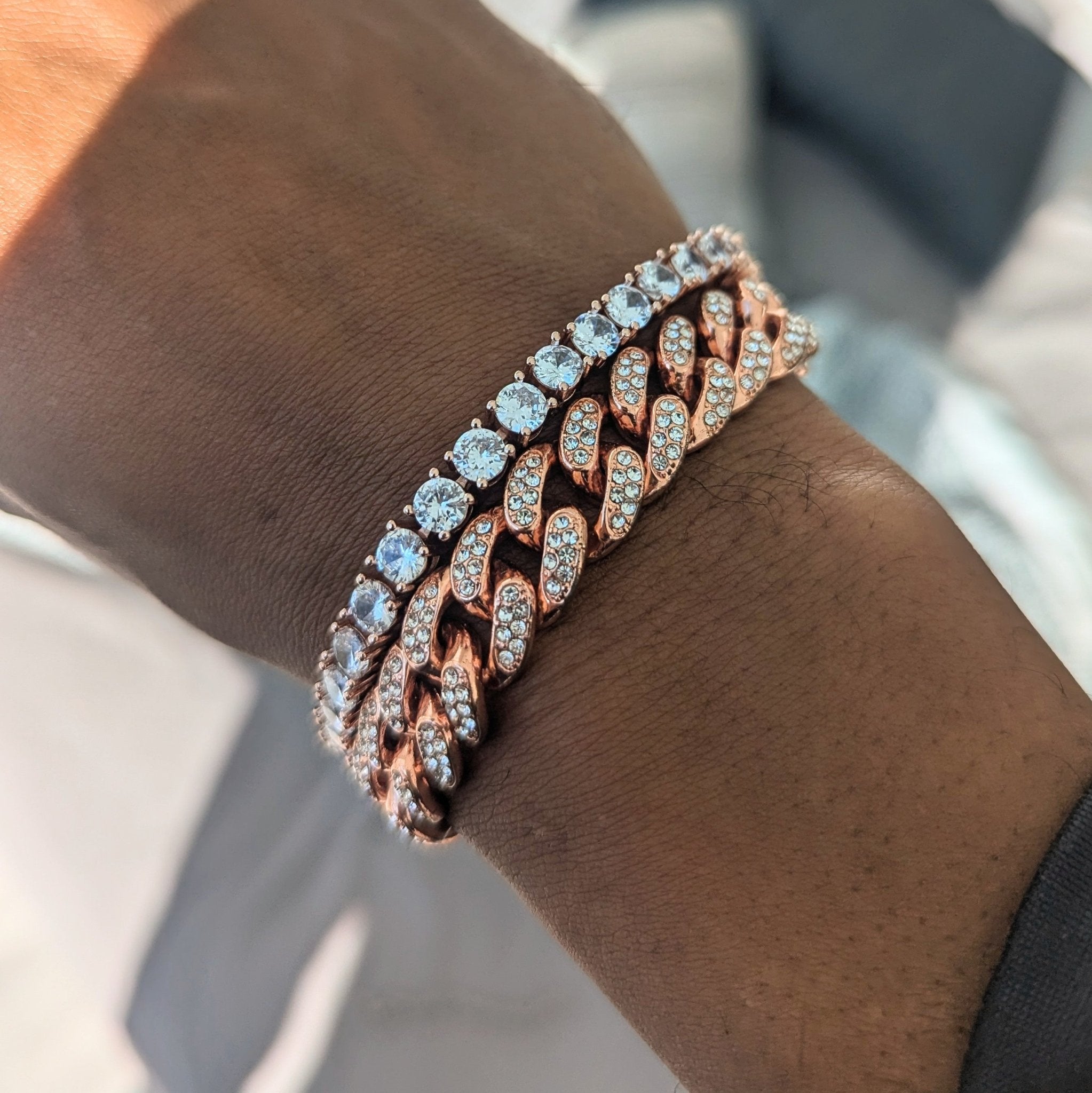 18K Gold Diamond Cuban Link, Tennis Bracelet Set (2 Pieces) - Drip Culture Jewelry