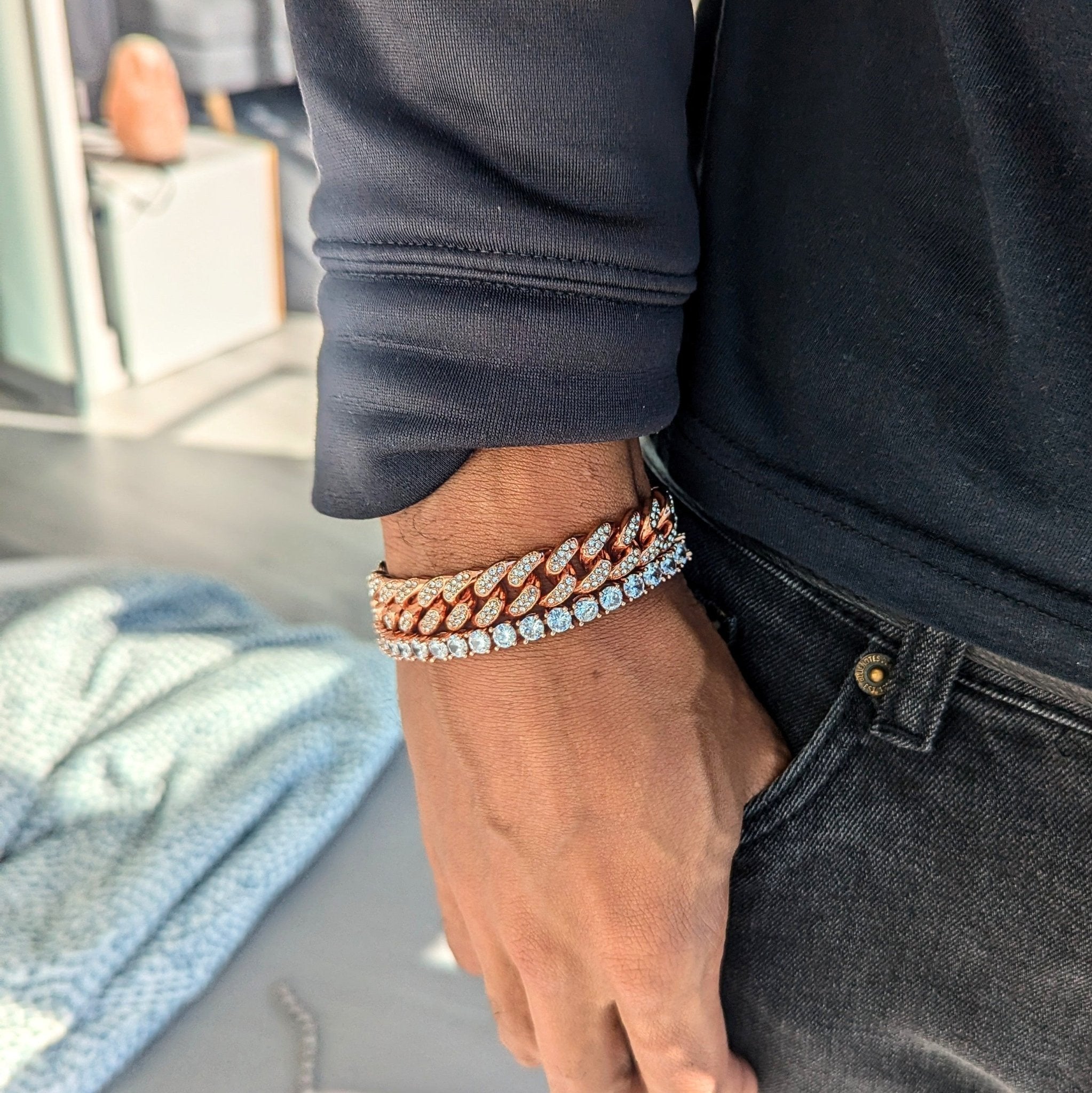 18K Gold Diamond Cuban Link, Tennis Bracelet Set (2 Pieces) - Drip Culture Jewelry