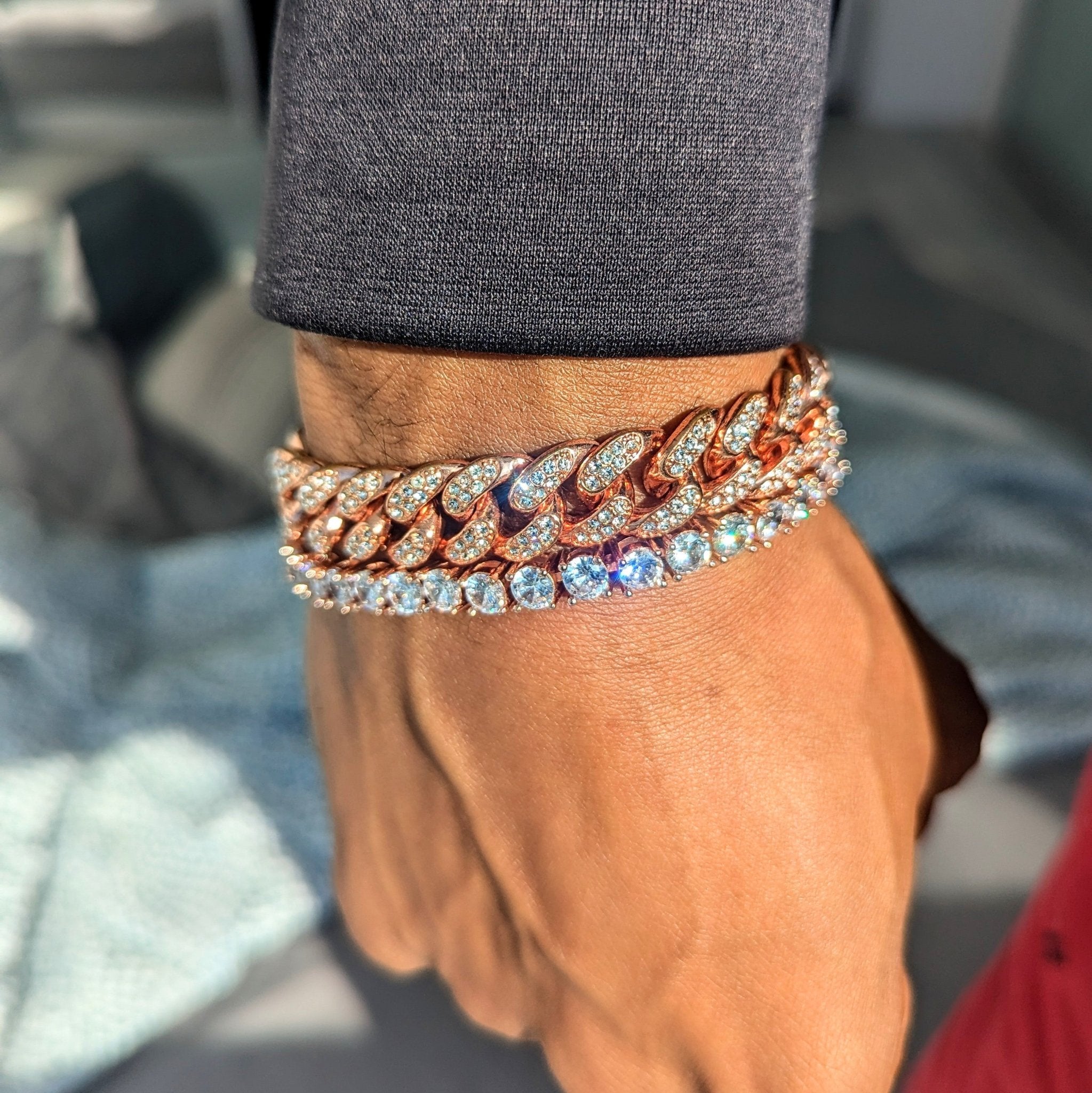 18K Gold Diamond Cuban Link, Tennis Bracelet Set (2 Pieces) - Drip Culture Jewelry