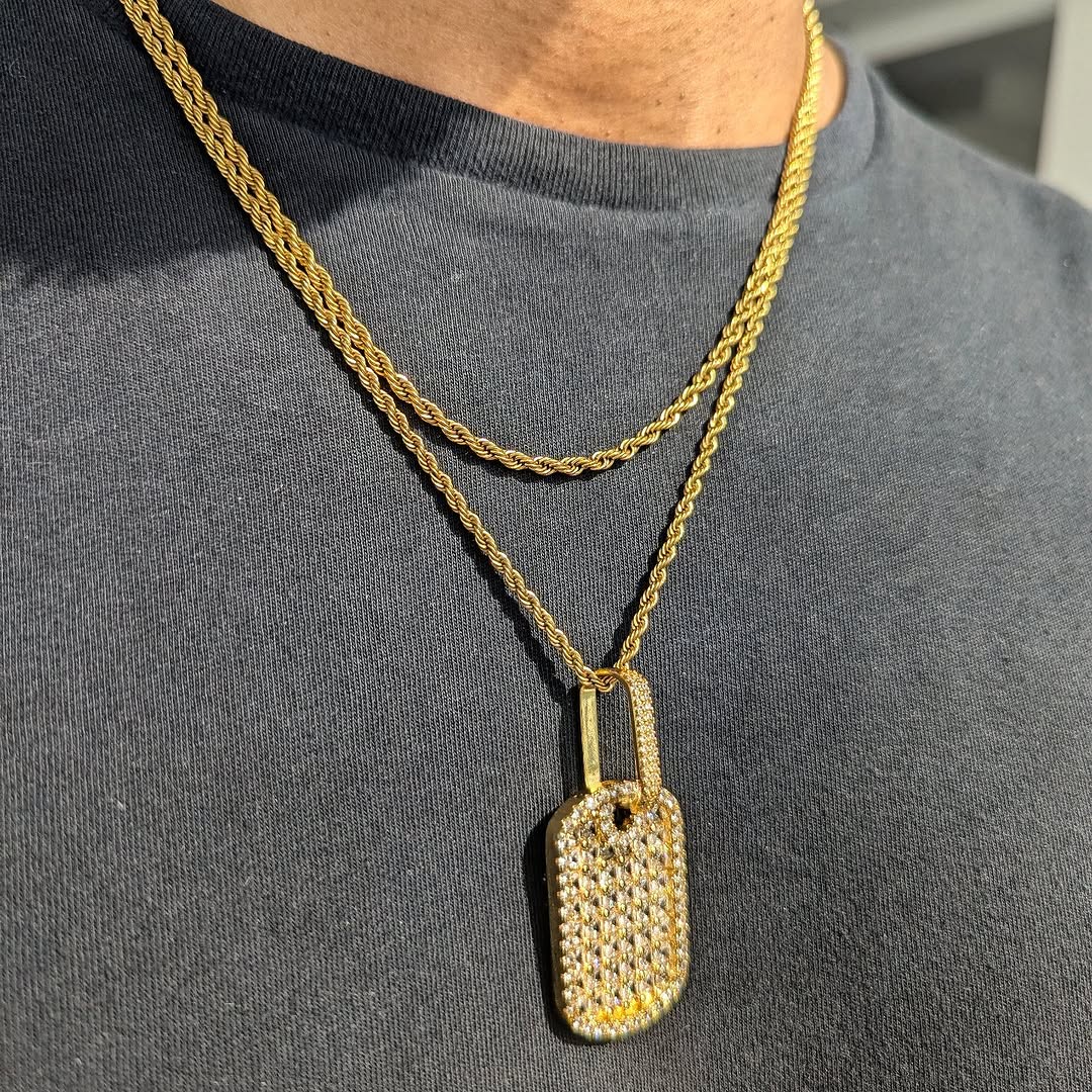 18k Gold Diamond Dog Tag Set (3 Pieces) - Drip Culture Jewelry