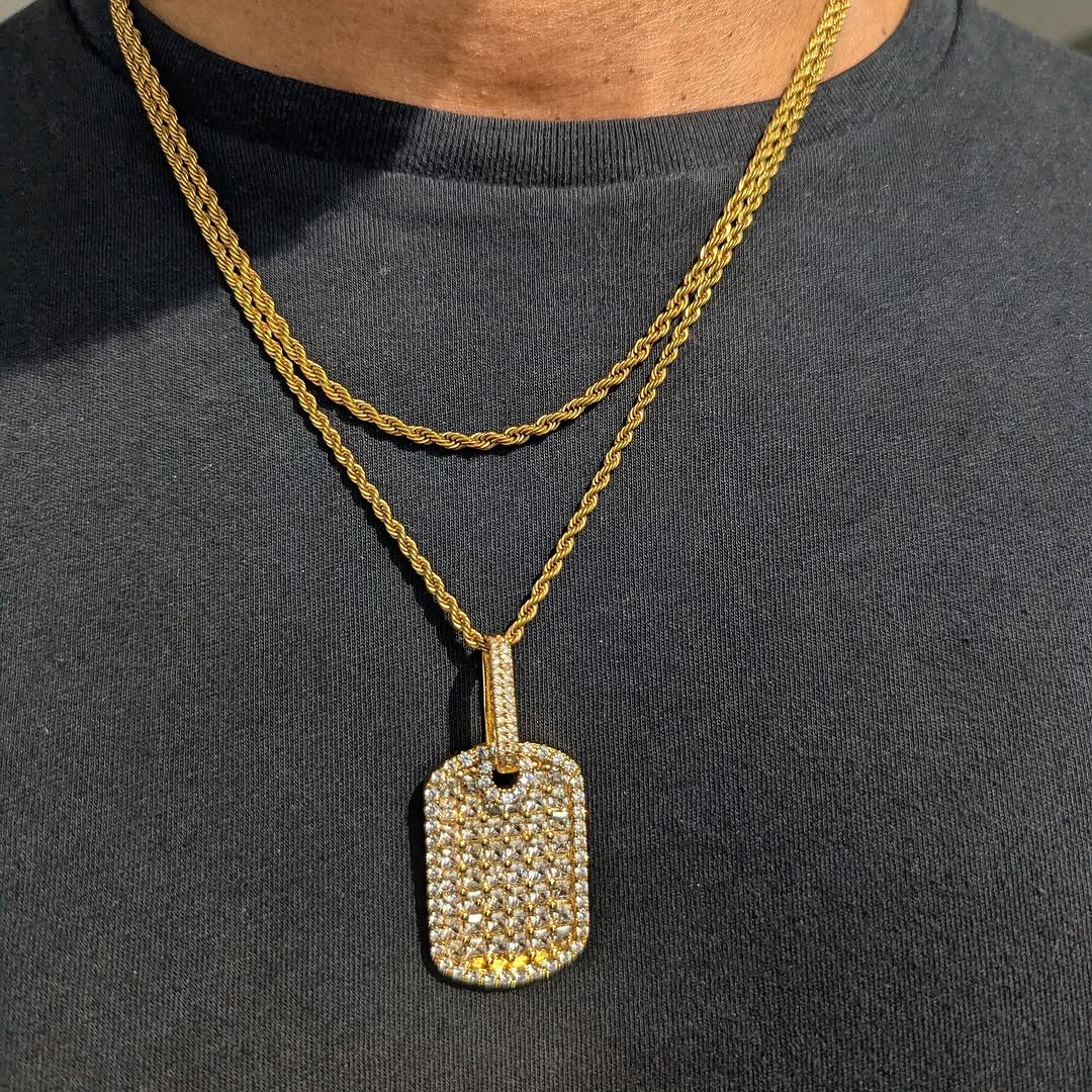18k Gold Diamond Dog Tag Set (3 Pieces) - Drip Culture Jewelry