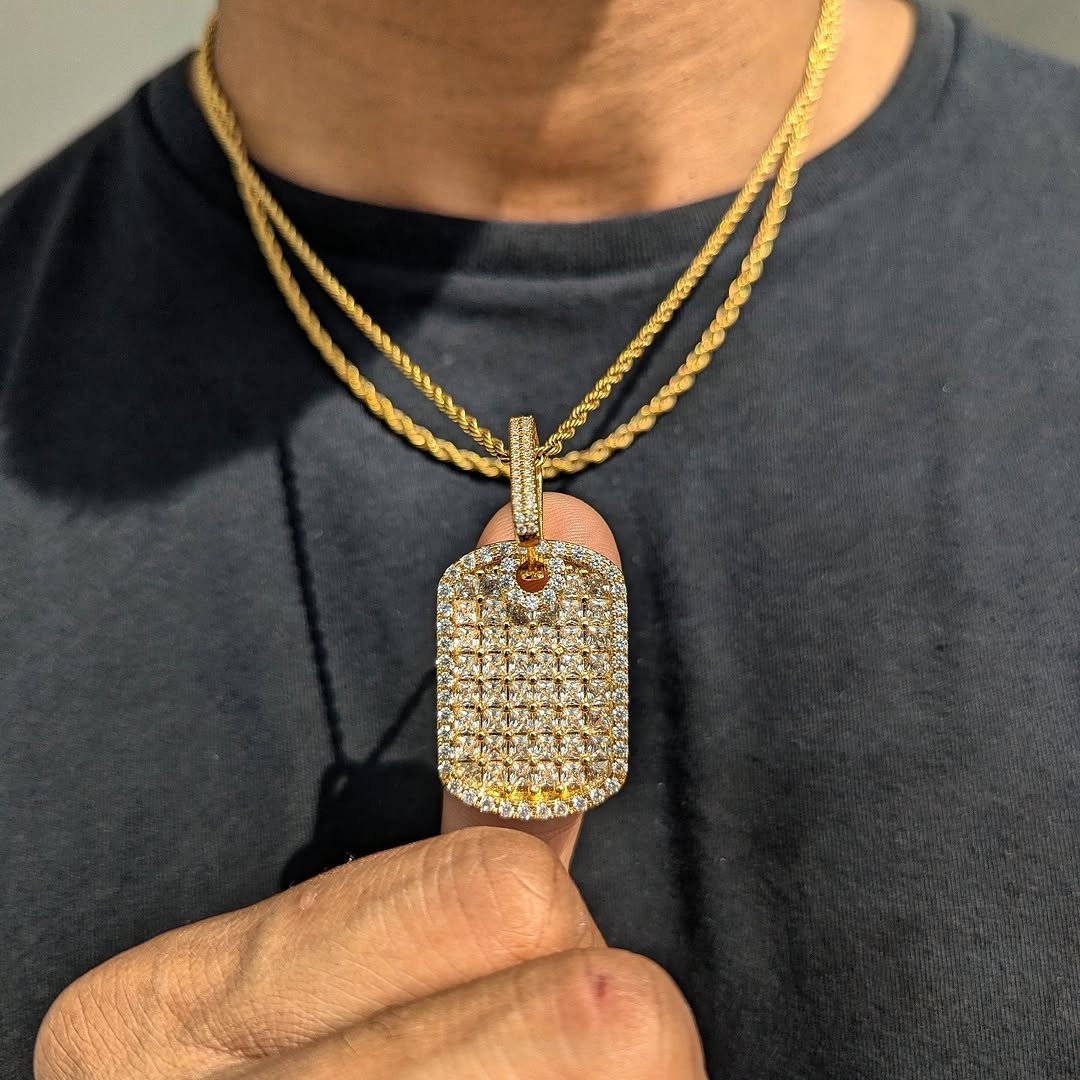 18k Gold Diamond Dog Tag Set (3 Pieces) - Drip Culture Jewelry