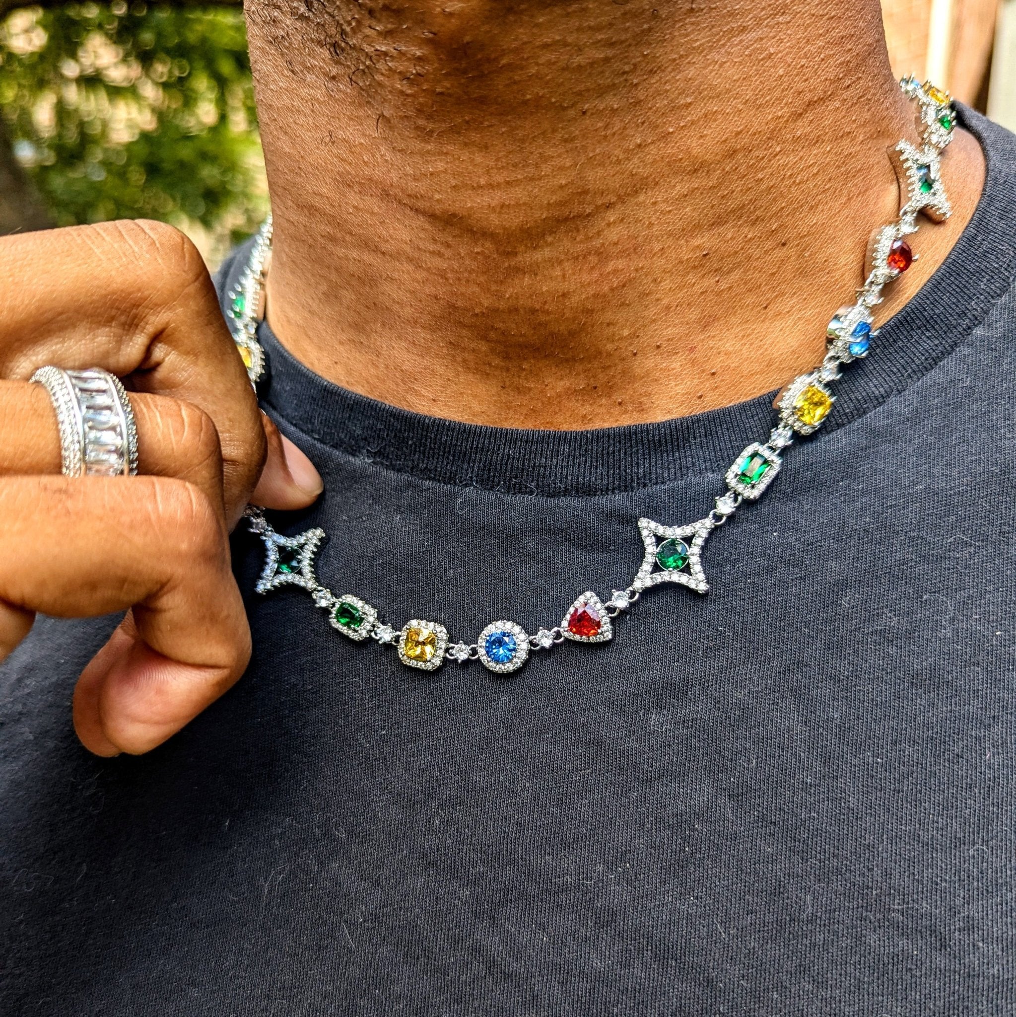 9mm 18k Gold Diamond Multicolor Gemstone Chain - Drip Culture Jewelry