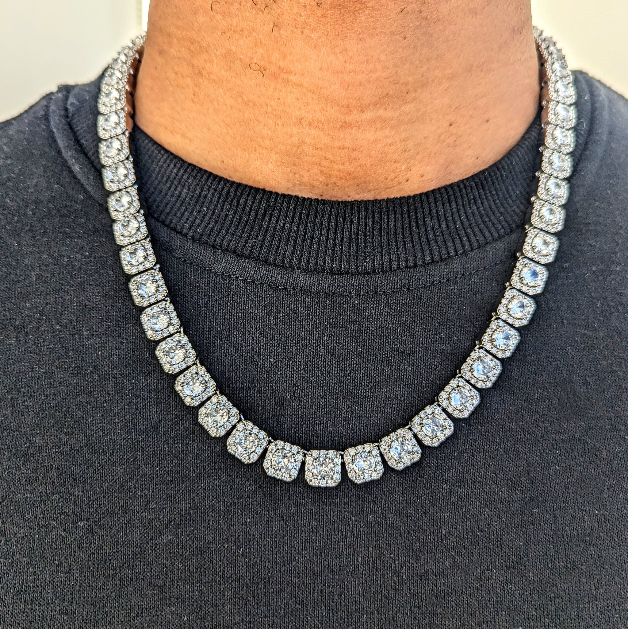 10mm 18k Gold Diamond Clustered Tennis Chain - Tennis 10mm 18k Gold Diamond Clustered Tennis Chain - Tennis