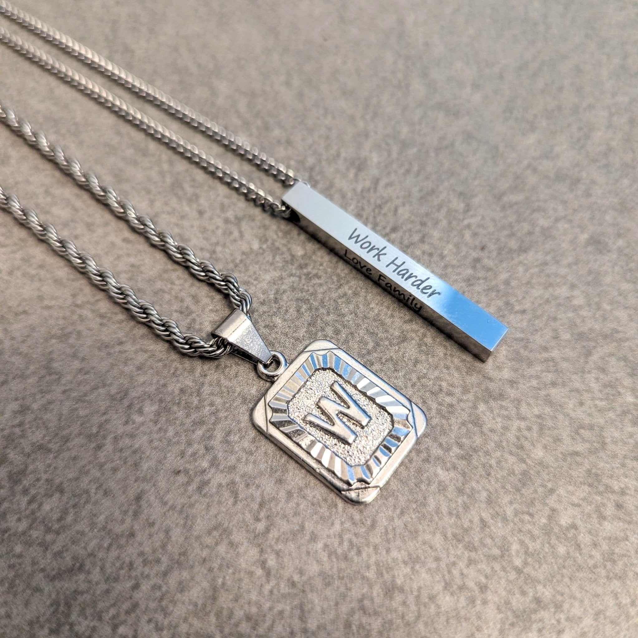 Custom 18k Gold Letter Bar Pendant Set (4 Pieces) - Drip Culture Jewelry