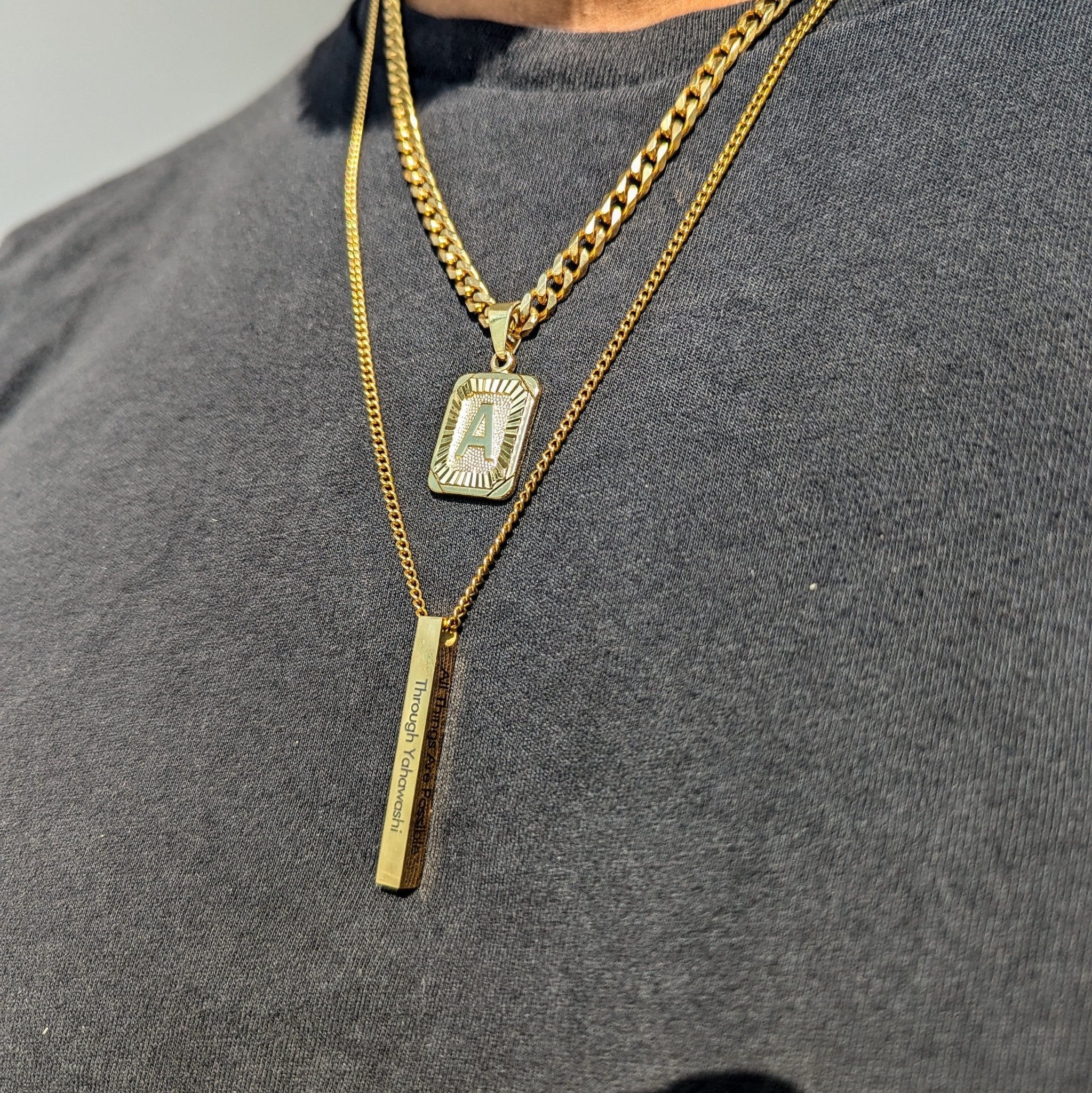 Custom 18k Gold Letter Bar Pendant Set (4 Pieces) - Drip Culture Jewelry