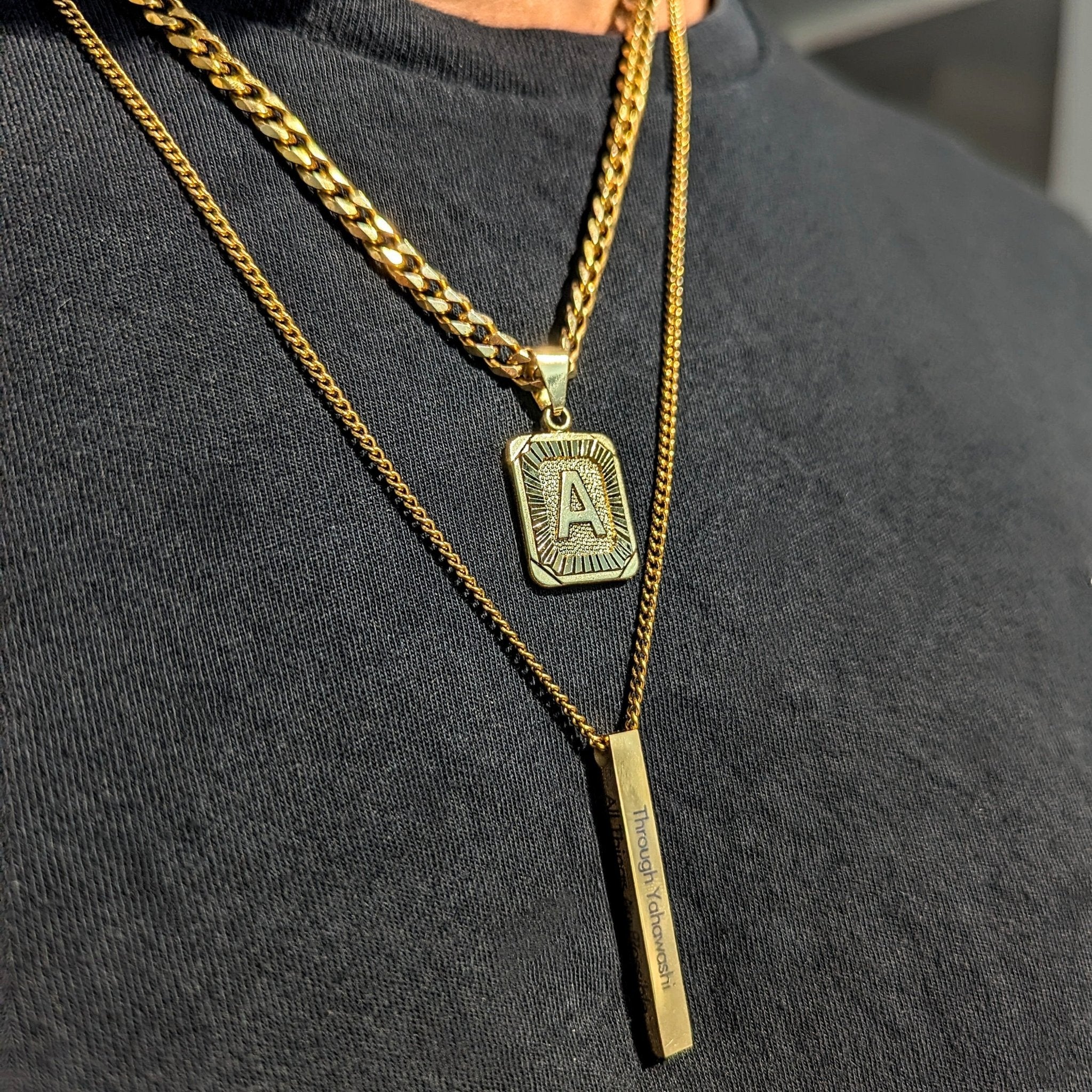 Custom 18k Gold Letter Bar Pendant Set (4 Pieces) - Drip Culture Jewelry