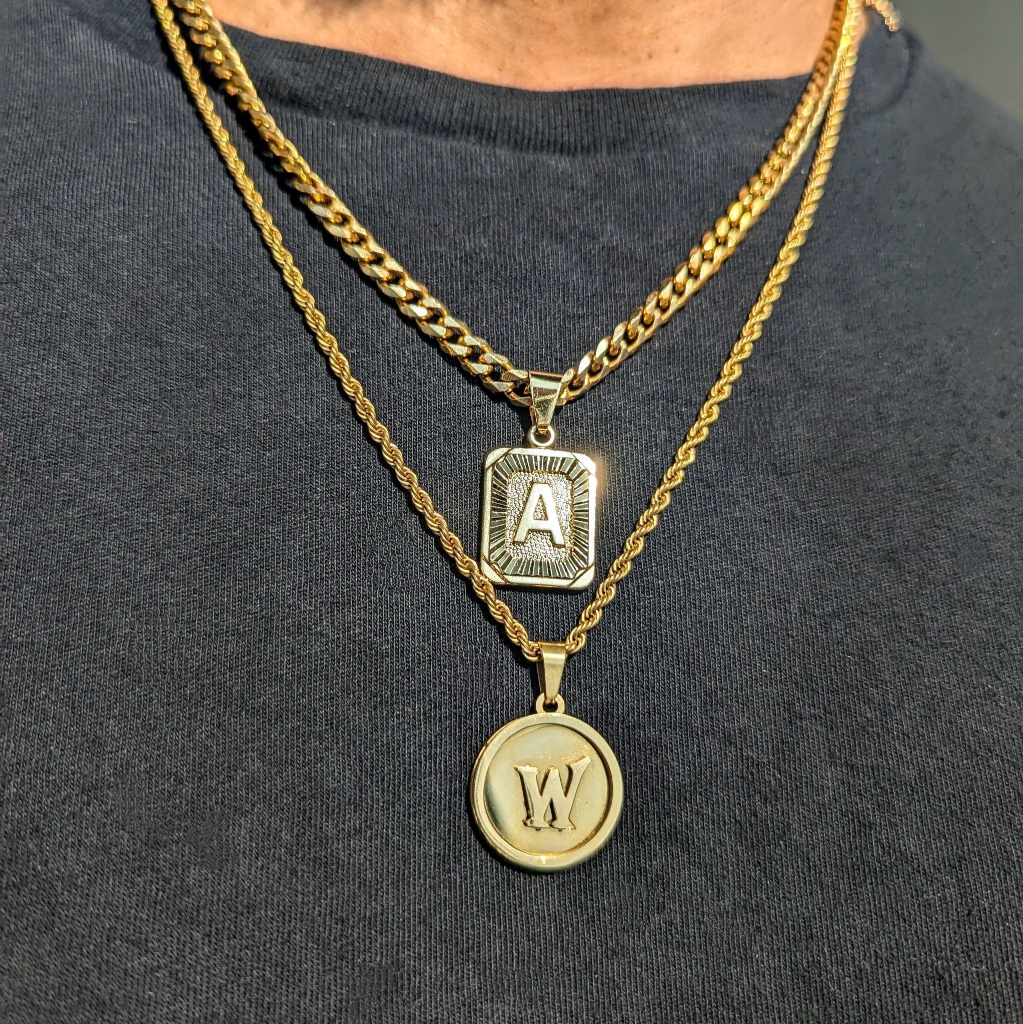 Custom 18k Gold Square and Circle Pendant Set (4 Pieces) - Drip Culture Jewelry