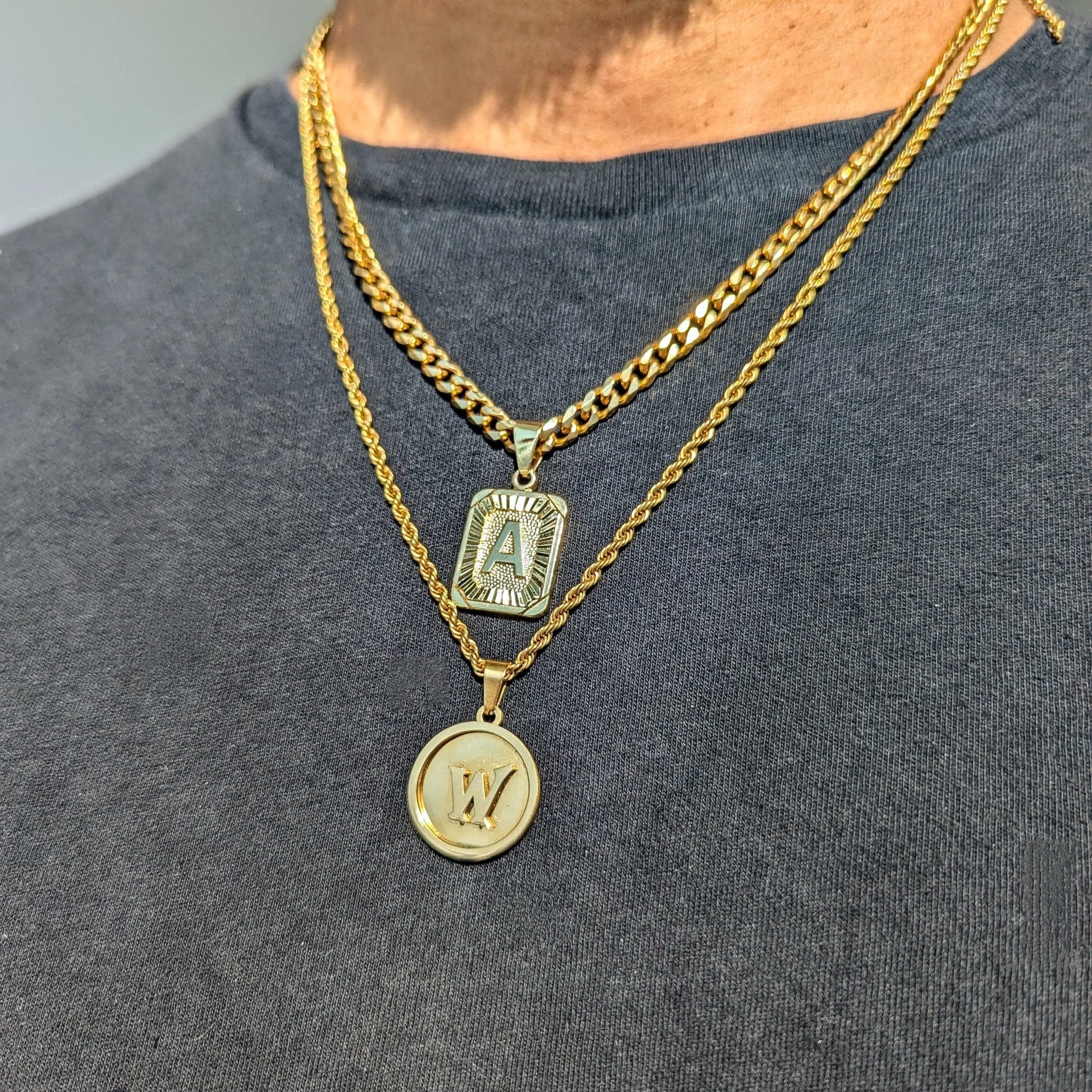 Custom 18k Gold Square and Circle Pendant Set (4 Pieces) - Drip Culture Jewelry