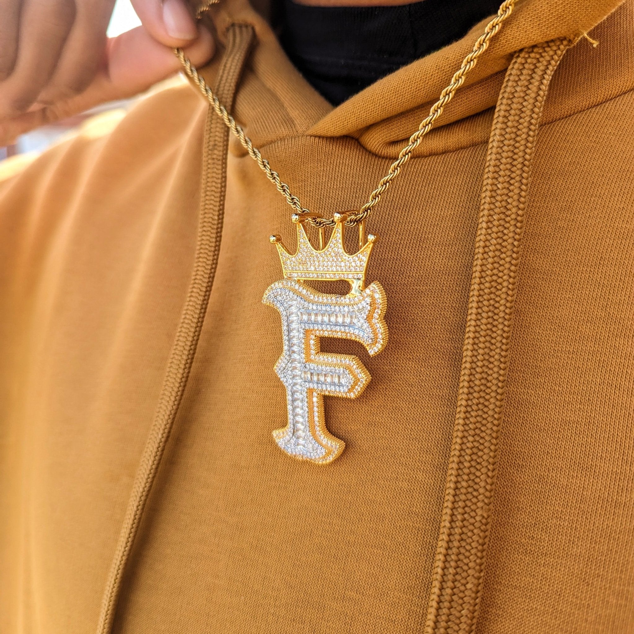 Custom Crown Baguette & Diamond Name Pendant - Drip Culture Jewelry