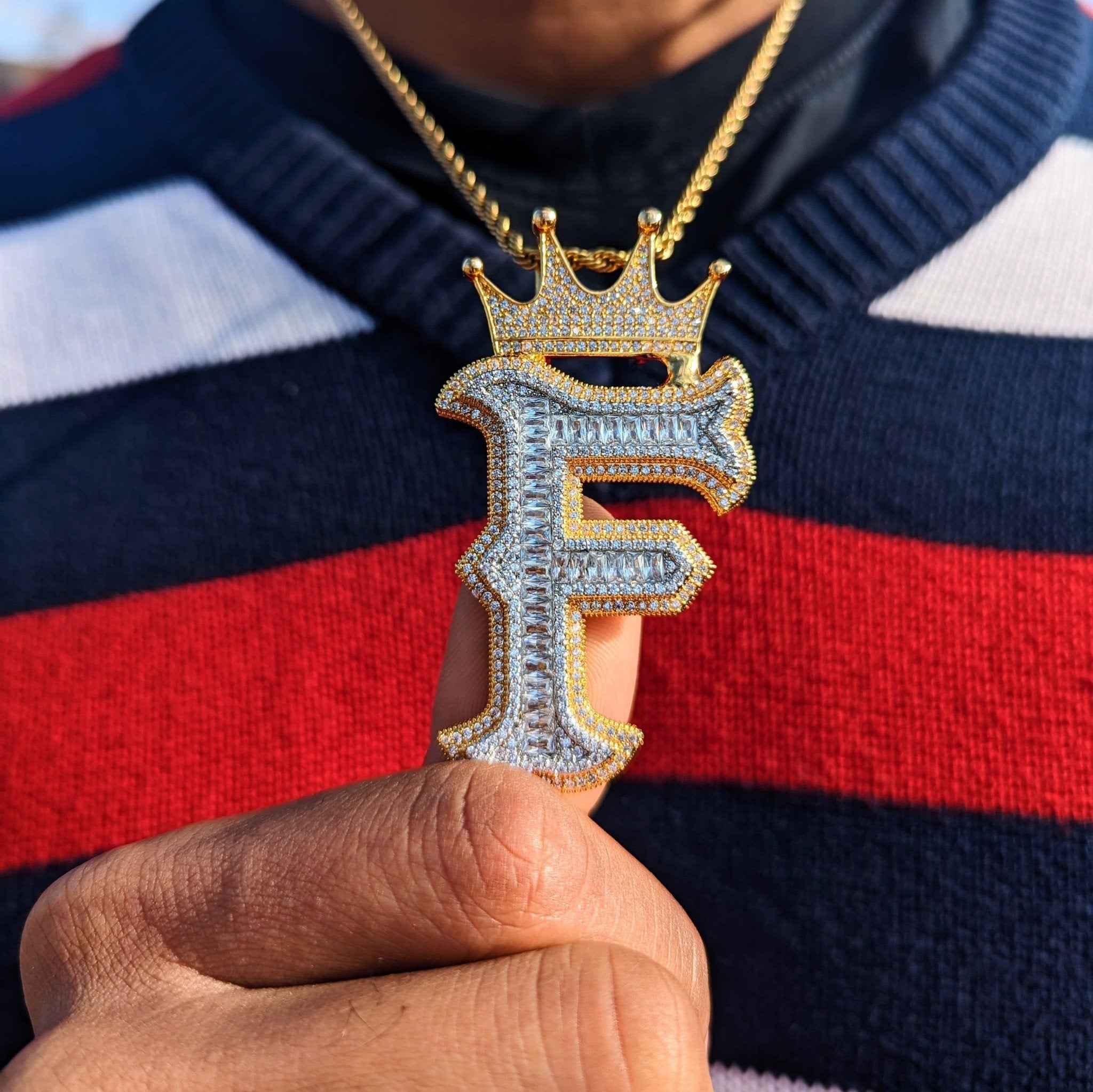 Custom Crown Baguette & Diamond Name Pendant - Drip Culture Jewelry