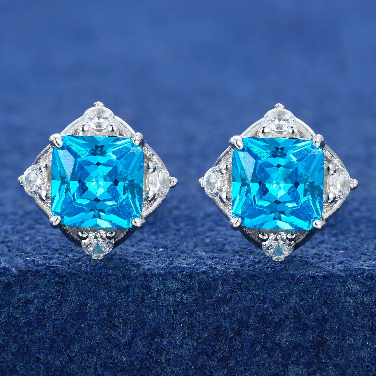 Moissanite Diamond Blue Asscher Cut Earrings - Drip Culture Jewelry