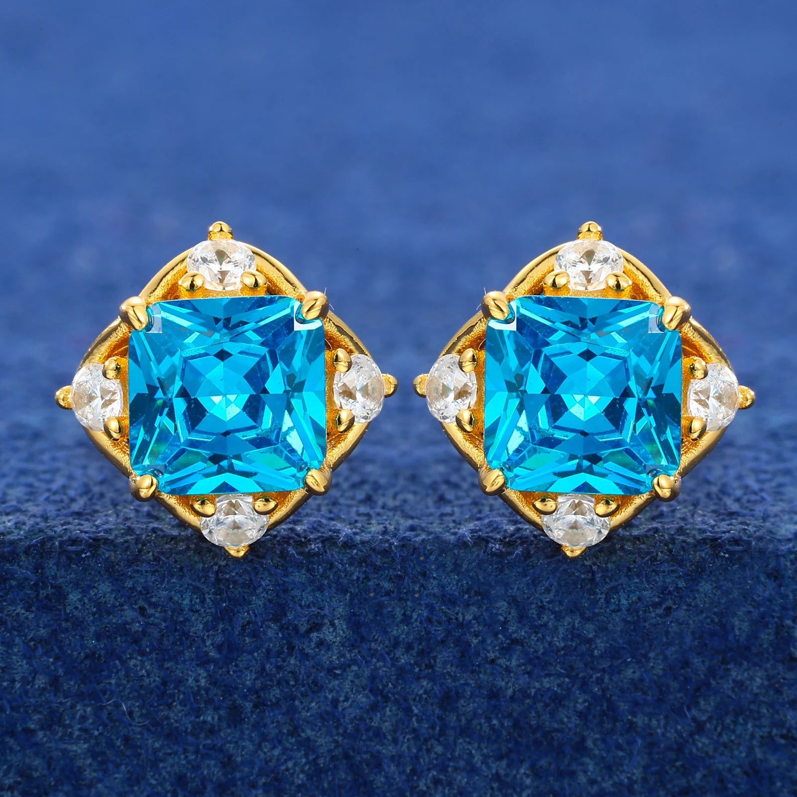 Moissanite Diamond Blue Asscher Cut Earrings - Drip Culture Jewelry