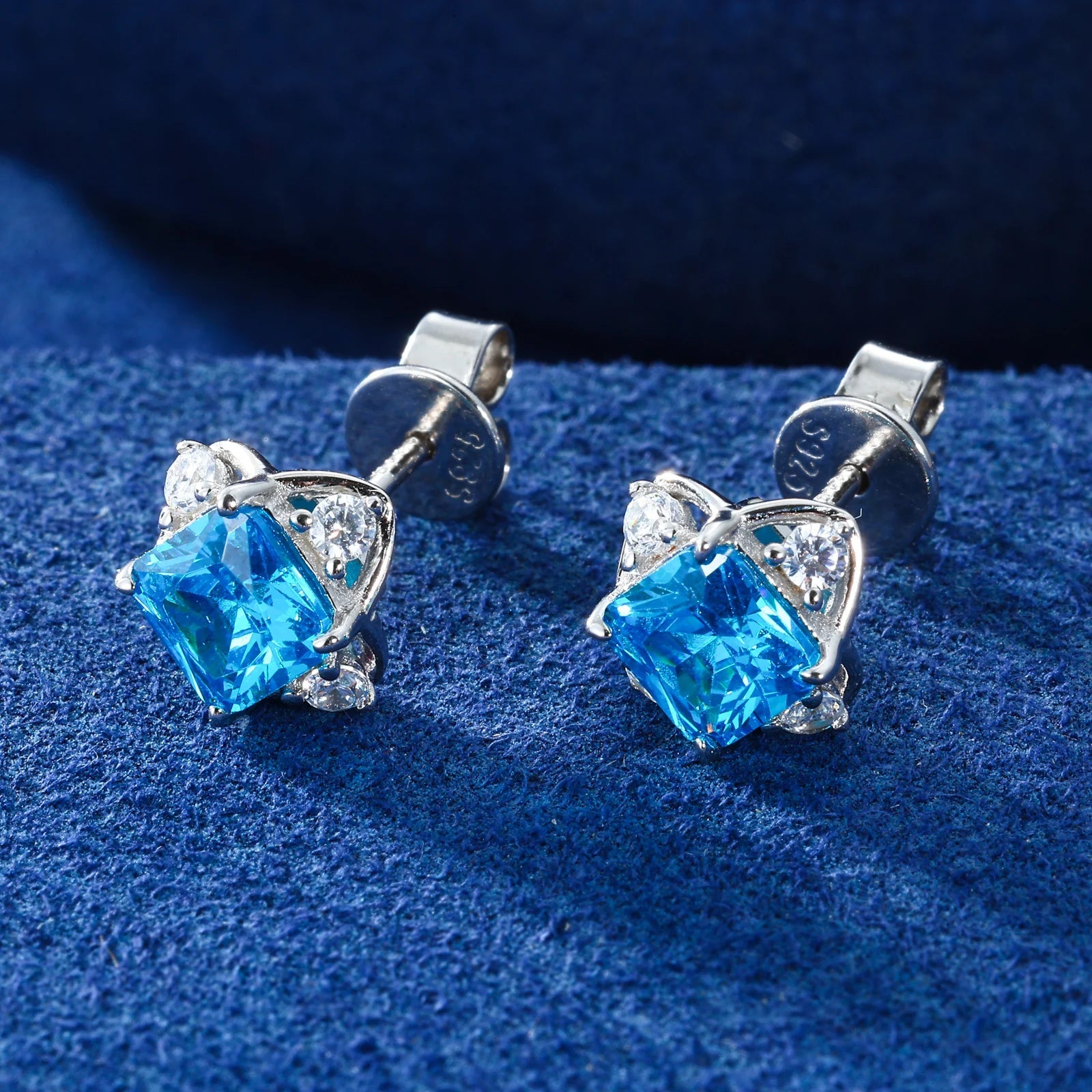 Moissanite Diamond Blue Asscher Cut Earrings - Drip Culture Jewelry