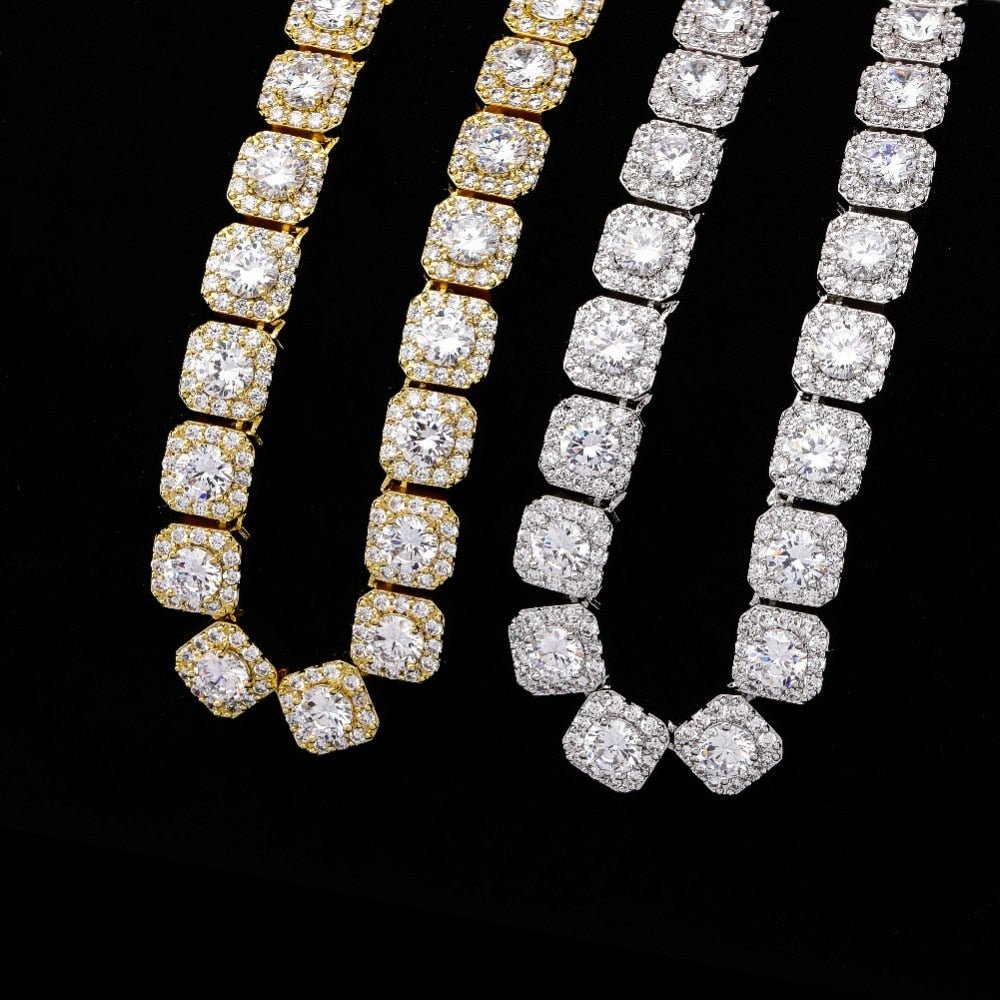 10mm 18k Gold Diamond Clustered Tennis Chain - Drip Culture Jewelry