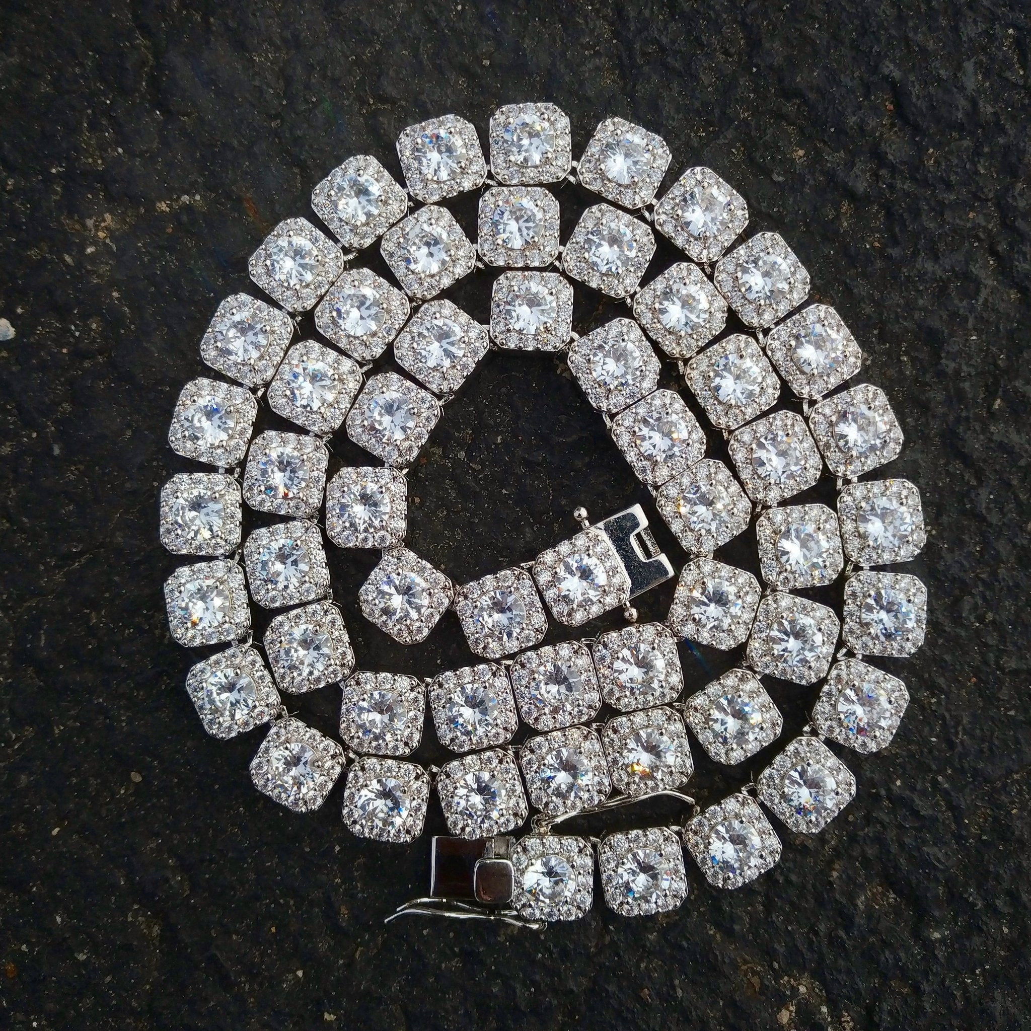 10mm Clustered Tennis Chain - White Gold | Adamans