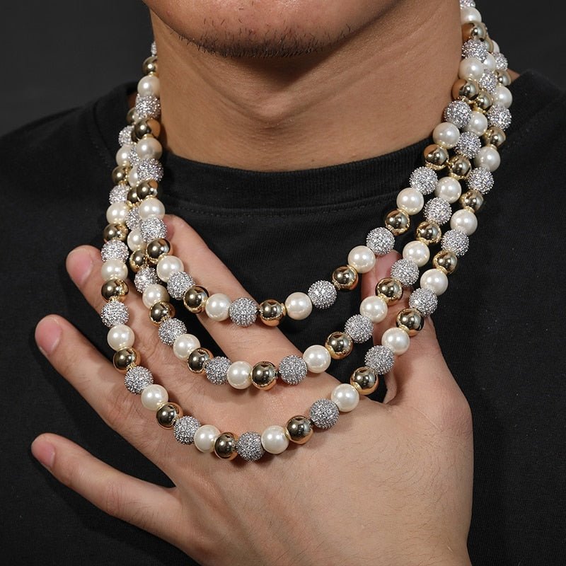 10mm Diamond Gold & Pearl Chain - Drip Culture Jewelry