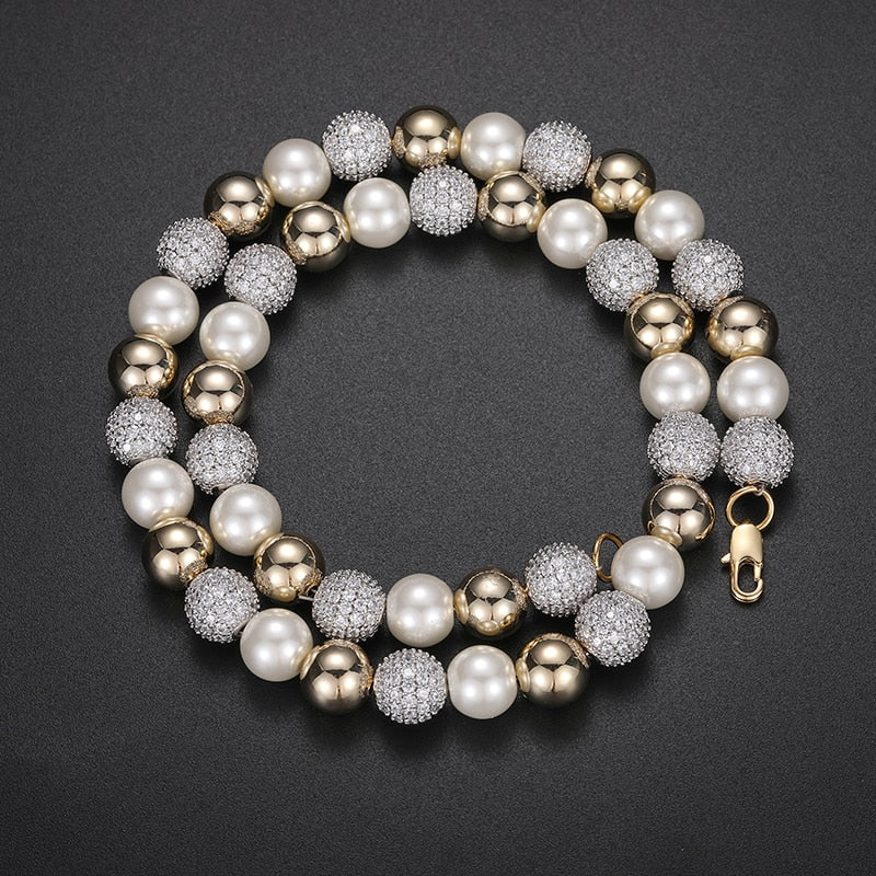 10mm Diamond Gold & Pearl Chain - Drip Culture Jewelry
