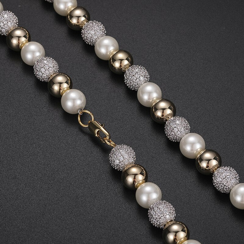 10mm Diamond Gold & Pearl Chain - Drip Culture Jewelry